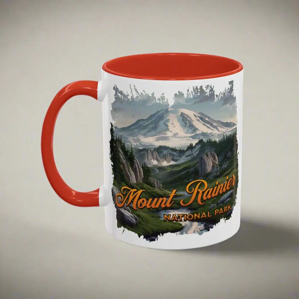 Mount Rainier National Park Accent Coffee Mug 11oz 15oz Blue Black Pink Red Outdoor Inspired Ceramic Mug - Park Service Apparel