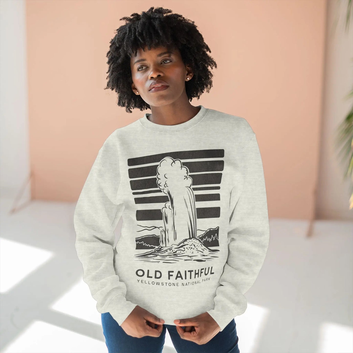 Yellowstone National Park Old Faithful Unisex Fit Crewneck Sweatshirt Wood Sign Lake View - Park Service Apparel