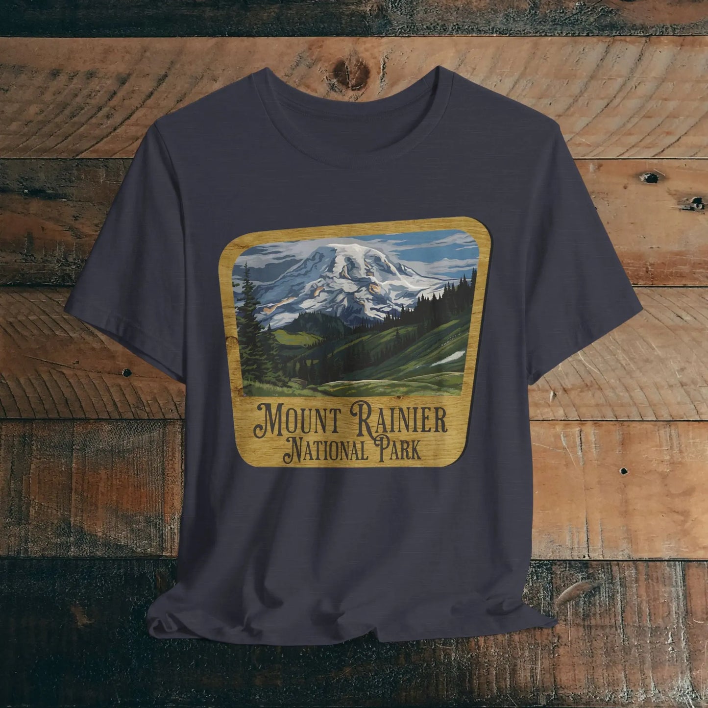 Mount Rainier National Park Unisex Fit Short Sleeve T-Shirt Wood Sign - Park Service Apparel