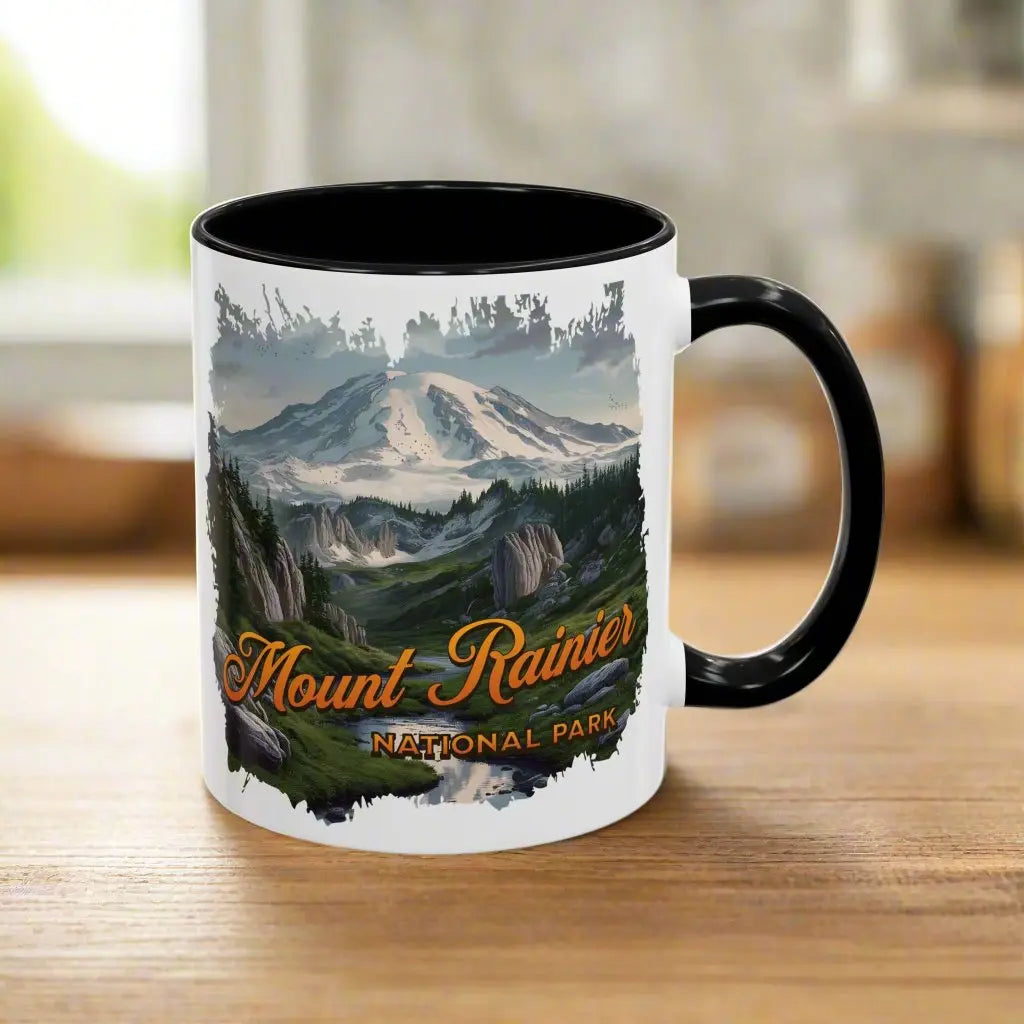 Mount Rainier National Park Accent Coffee Mug 11oz 15oz Blue Black Pink Red Outdoor Inspired Ceramic Mug - Park Service Apparel