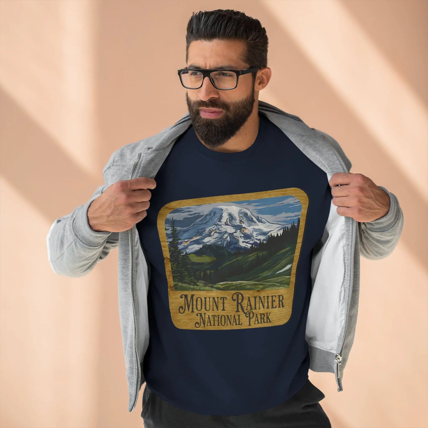 Mount Rainier National Park Unisex Fit Crewneck Sweatshirt Wood Sign Lake View - Park Service Apparel
