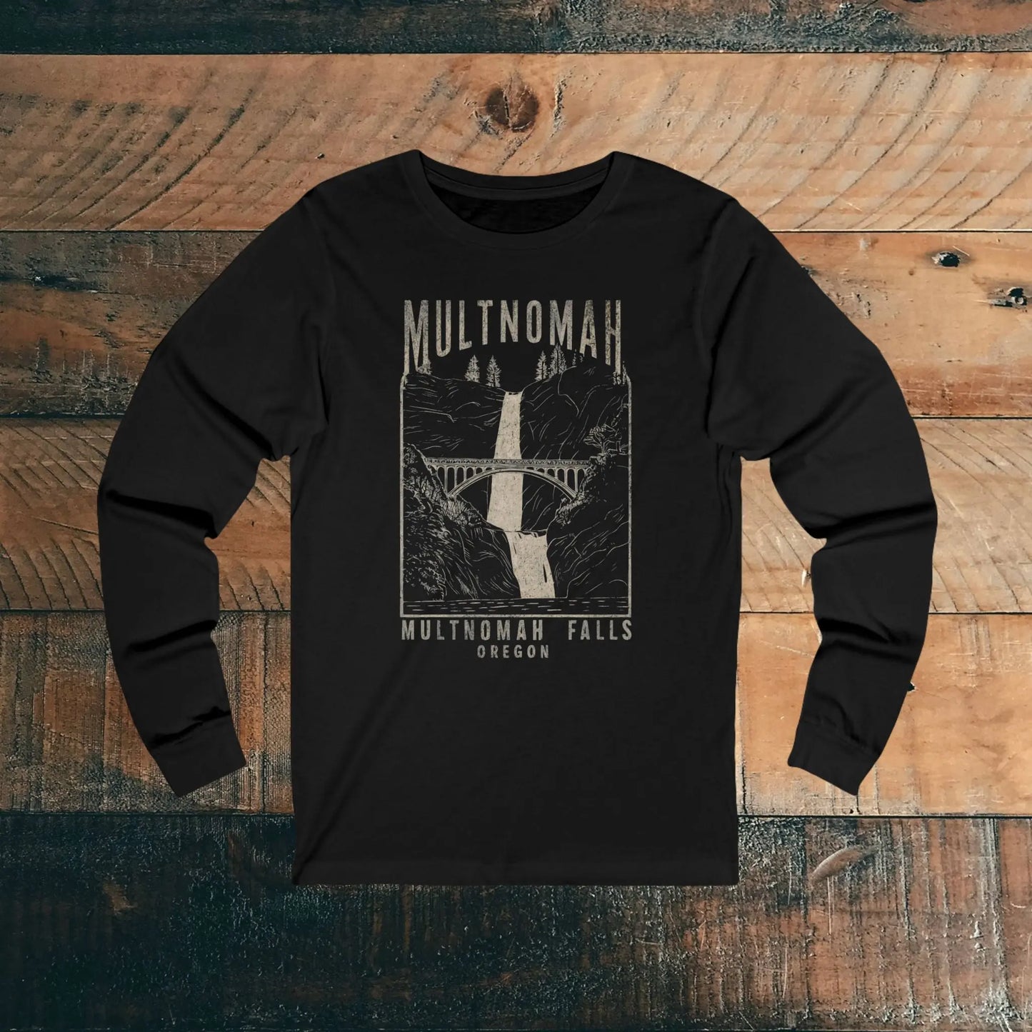 Multnomah Falls Rustic Unisex Fit Long Sleeve T-shirt - Park Service Apparel