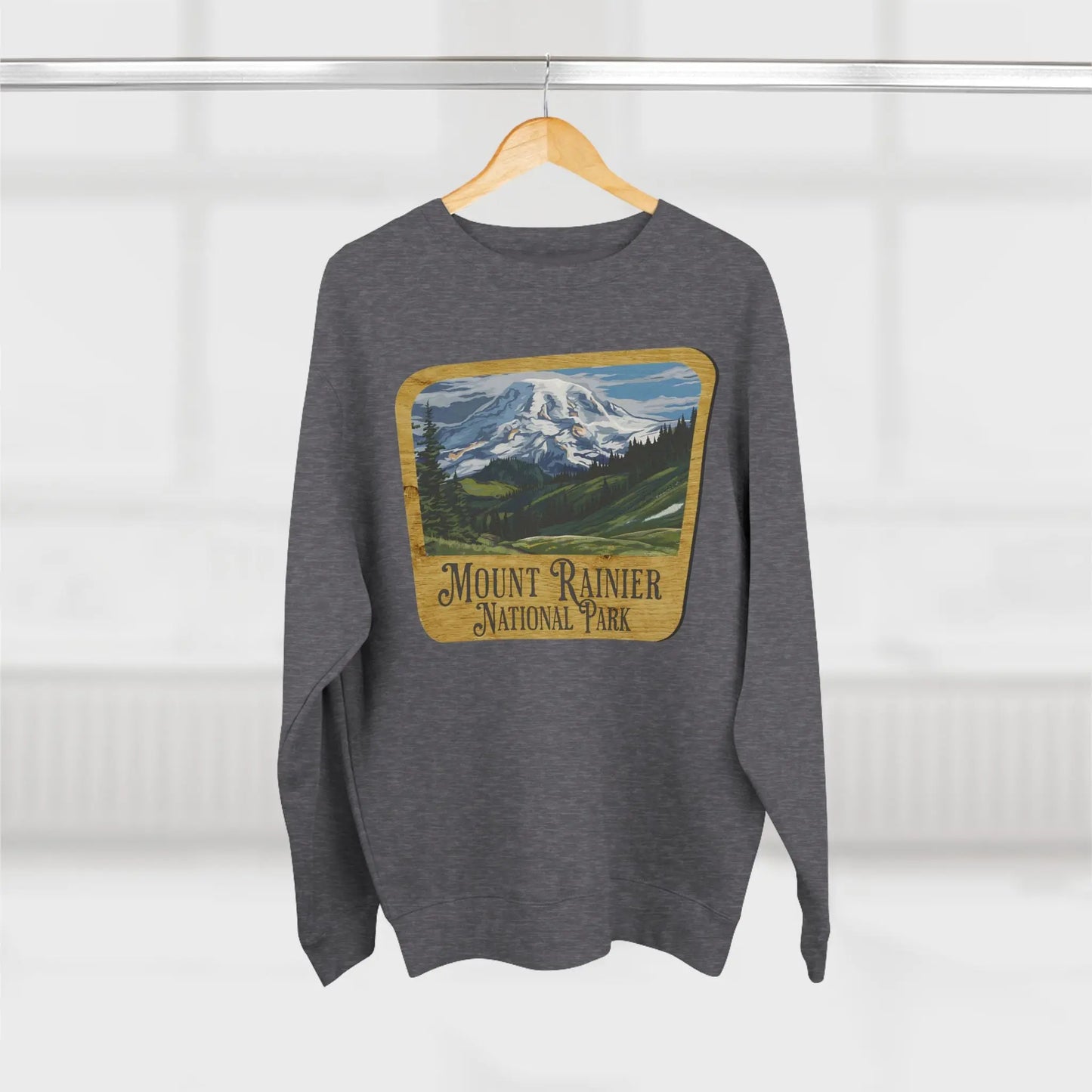 Mount Rainier National Park Unisex Fit Crewneck Sweatshirt Wood Sign Lake View - Park Service Apparel