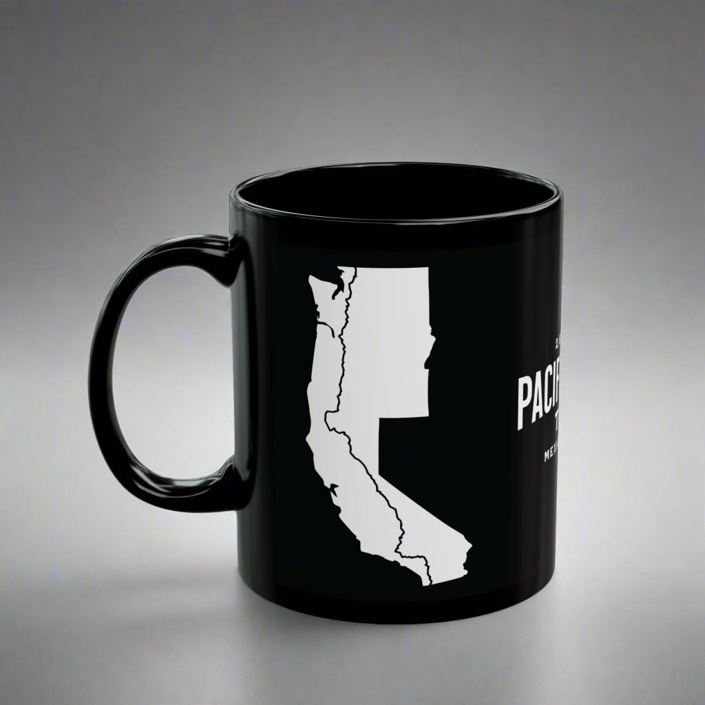 Pacific Crest Trail Classic Marker Black Mug 11oz, 15oz PCT Mexico to Canada Map Hiking Hike Inspired Drinkware Printify