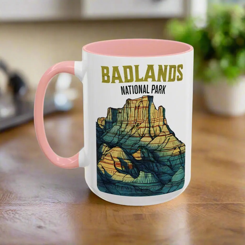 Badlands National Park Accent Coffee Mug 11oz 15oz Blue Black Pink Red Outdoor Inspired Ceramic Mug - Park Service Apparel