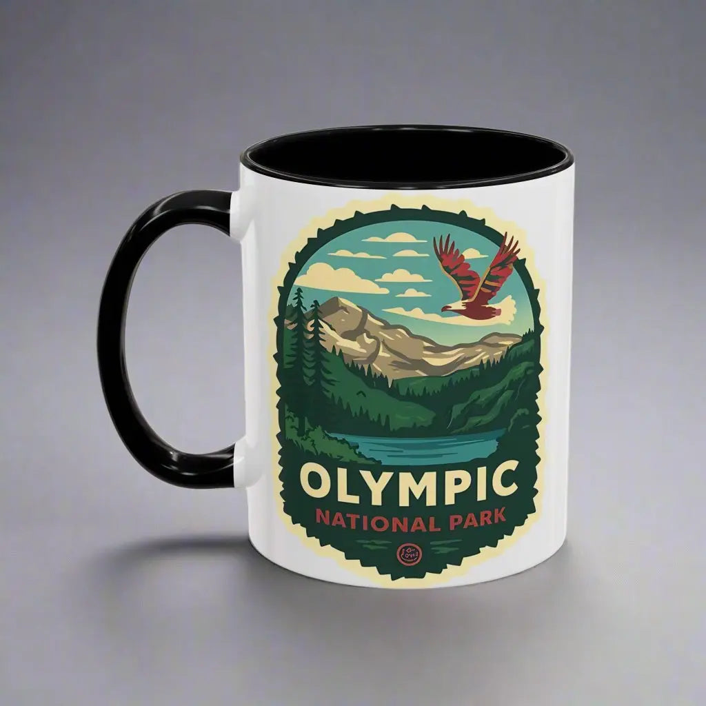 Glacier National Park Accent Coffee Mug 11oz 15oz Eagle Fly Over Blue Black Pink Red Outdoor Inspired Ceramic Mug - Park Service Apparel