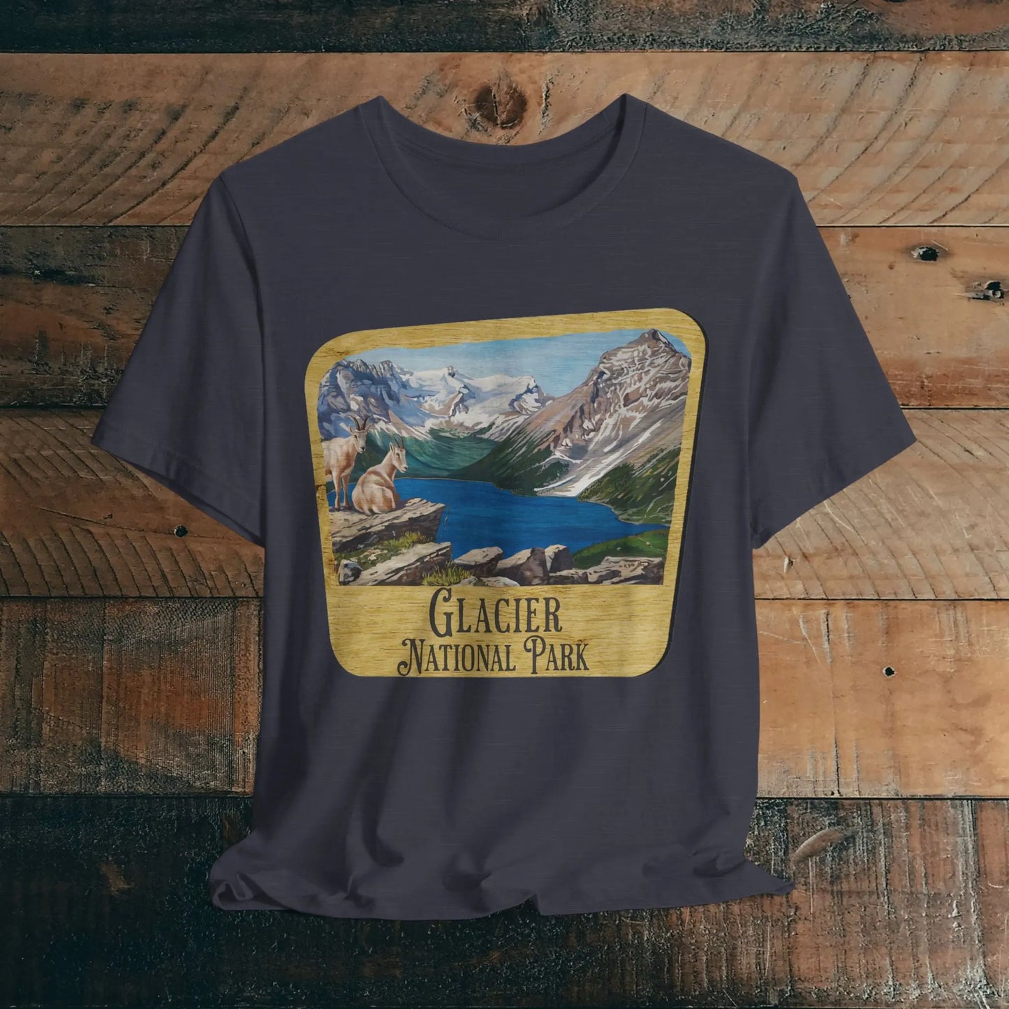 Glacier National Park Unisex Fit Short Sleeve T-Shirt Wood Sign - Park Service Apparel