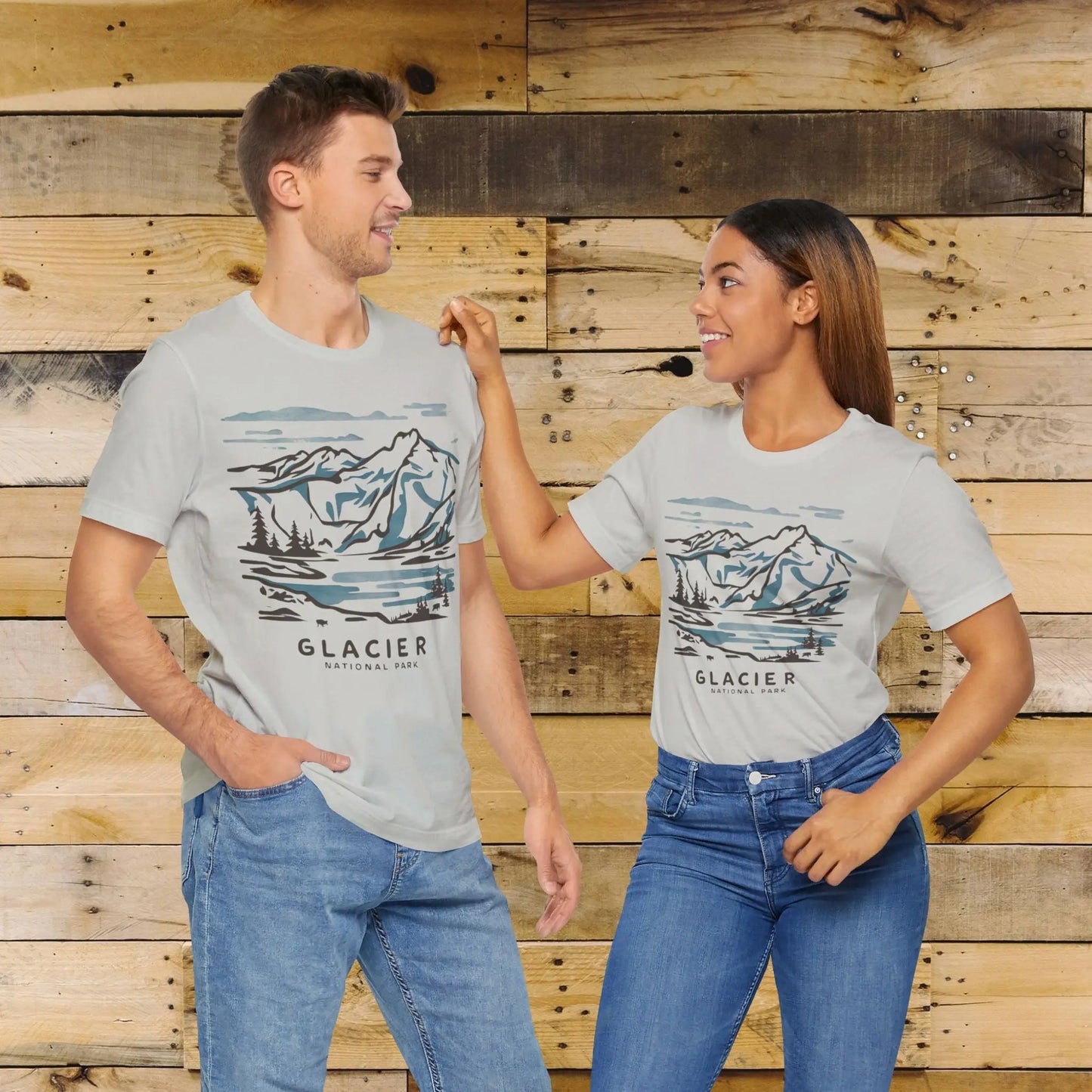 Glacier National Park Unisex Fit Soft T-Shirt Watercolor Line Art - Park Service Apparel