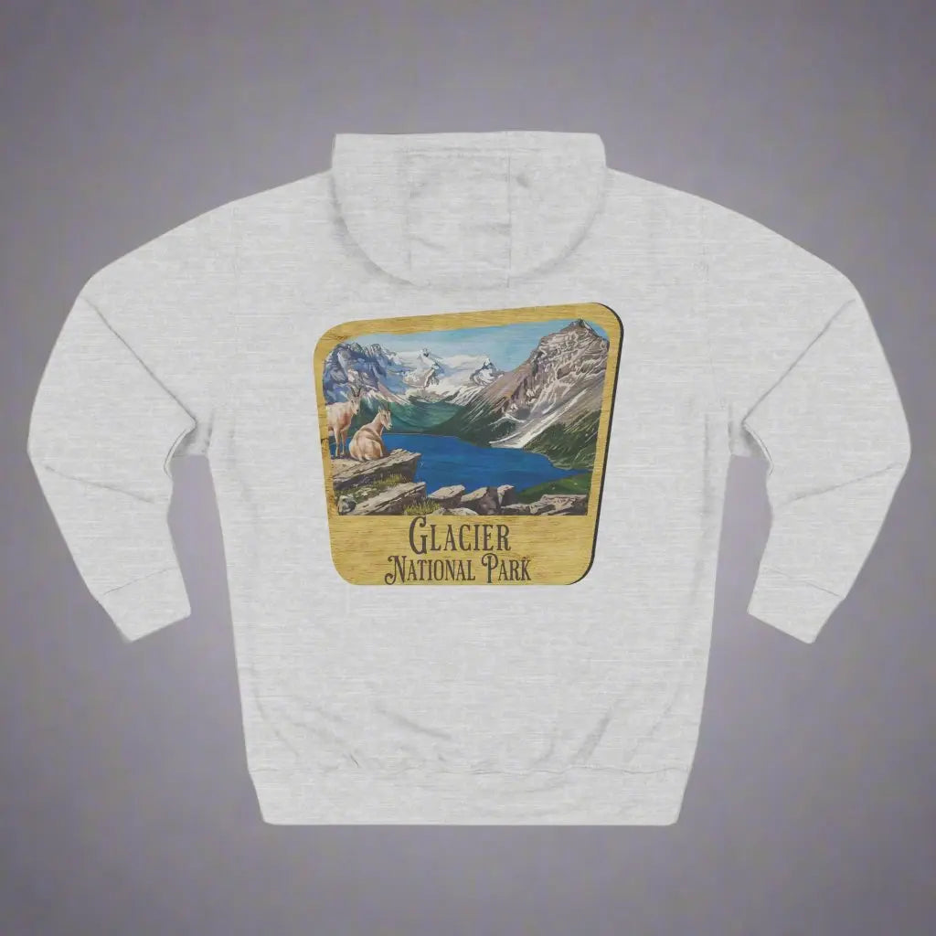 Glacier National Park Unisex Fit Fleece Hoodie Scenic Mountain Goat View Graphic Wooden Sign - Park Service Apparel