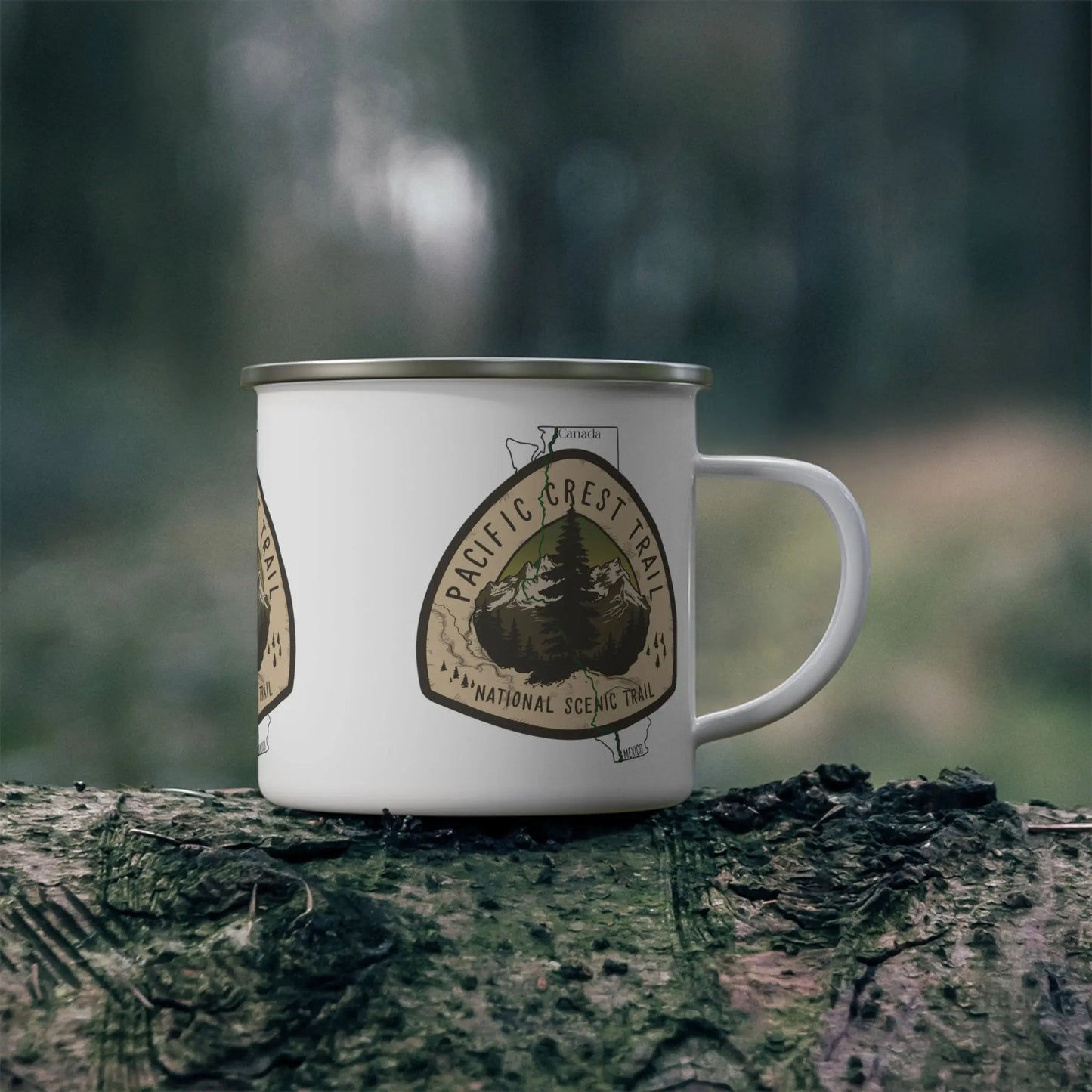 Pacific Crest Trail Logo Enamel Camp Hike Mug Mexico Canada Route Line Printify