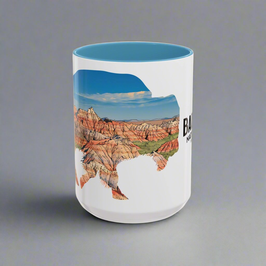 Badlands National Park Accent Coffee Mug 11oz 15oz South Dakota Buffalo Blue Black Pink Red Outdoor Inspired Printify