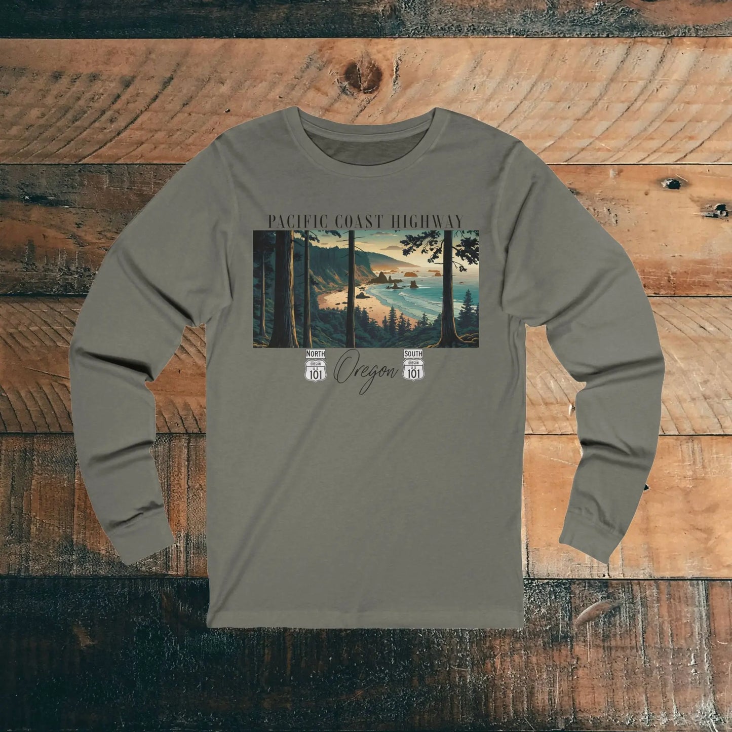 Pacific Coast Highway Oregon Shore Unisex Fit Long Sleeve T-shirt Highway 101 - Park Service Apparel