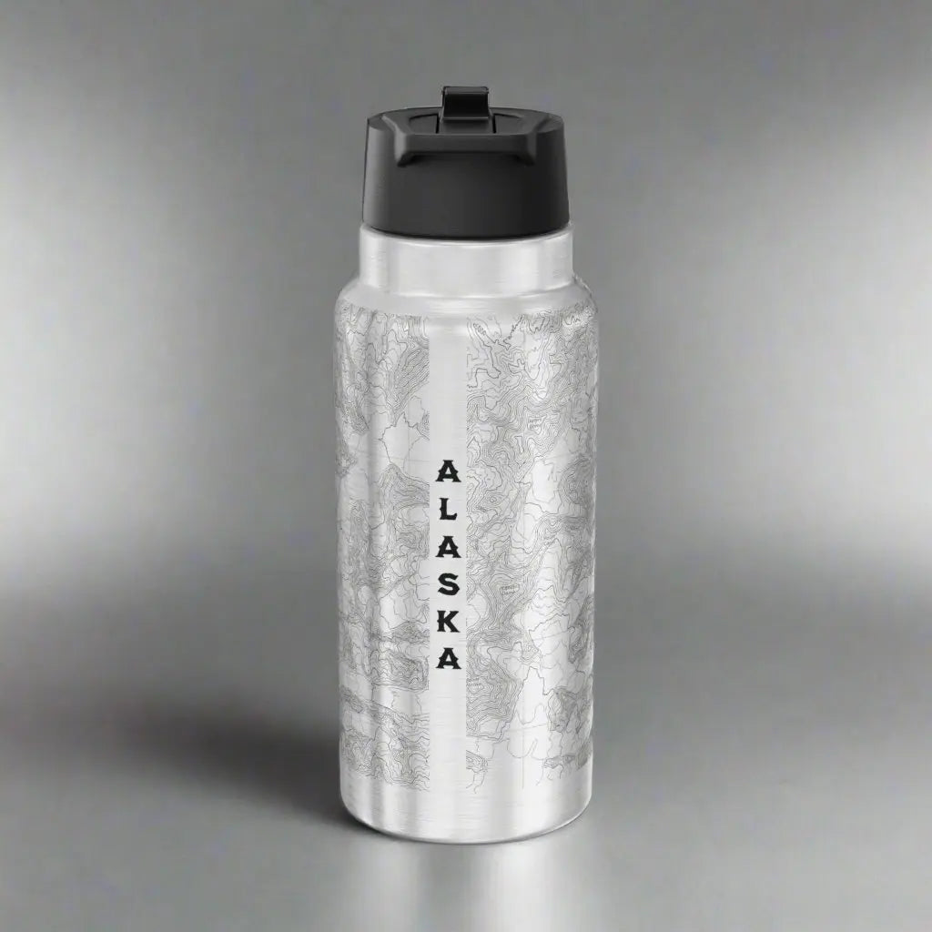 Denali National Park Topographic Insulated Water Bottle Tumbler 32oz Real USGS Topo Map Print - Park Service Apparel