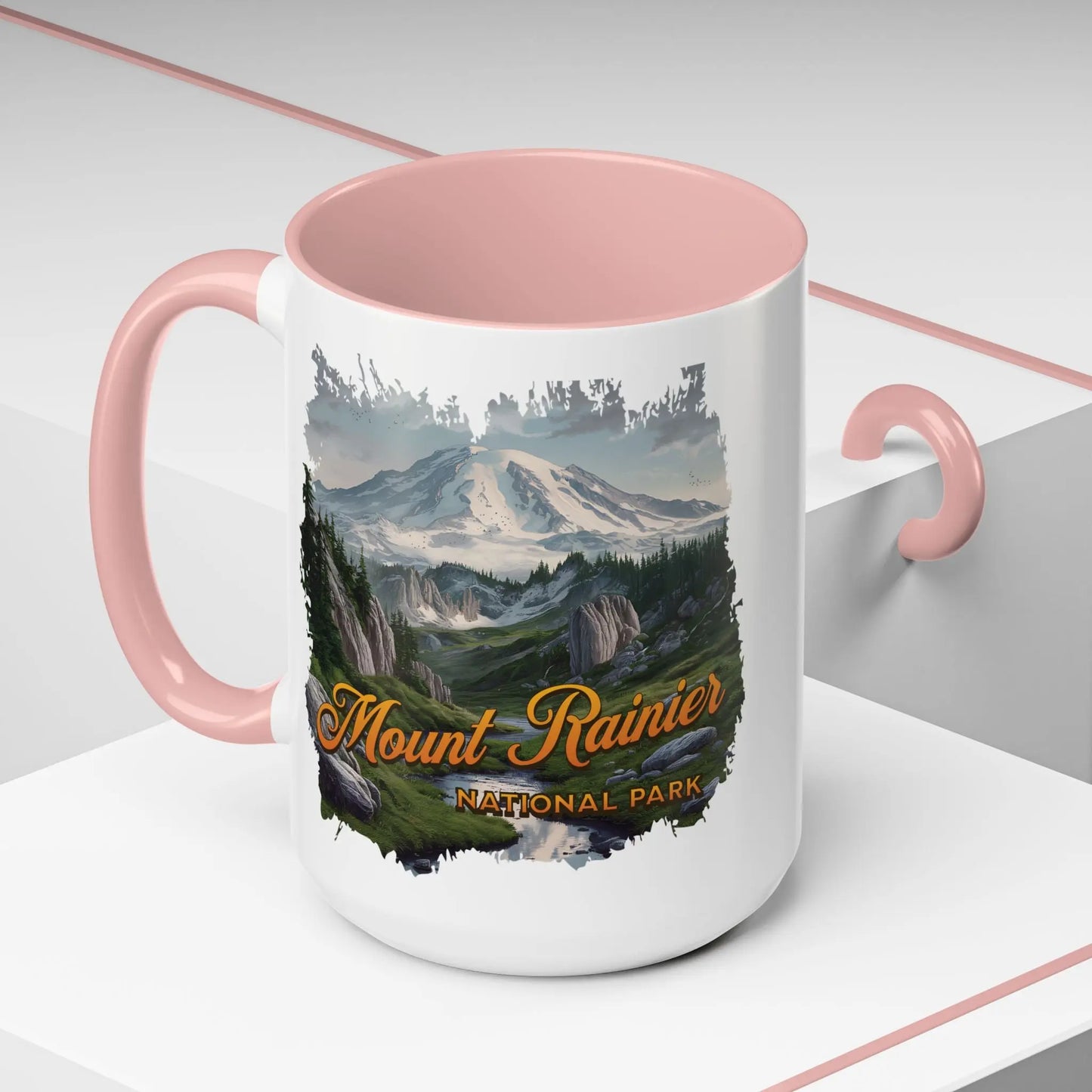 Mount Rainier National Park Accent Coffee Mug 11oz 15oz Blue Black Pink Red Outdoor Inspired Ceramic Mug - Park Service Apparel