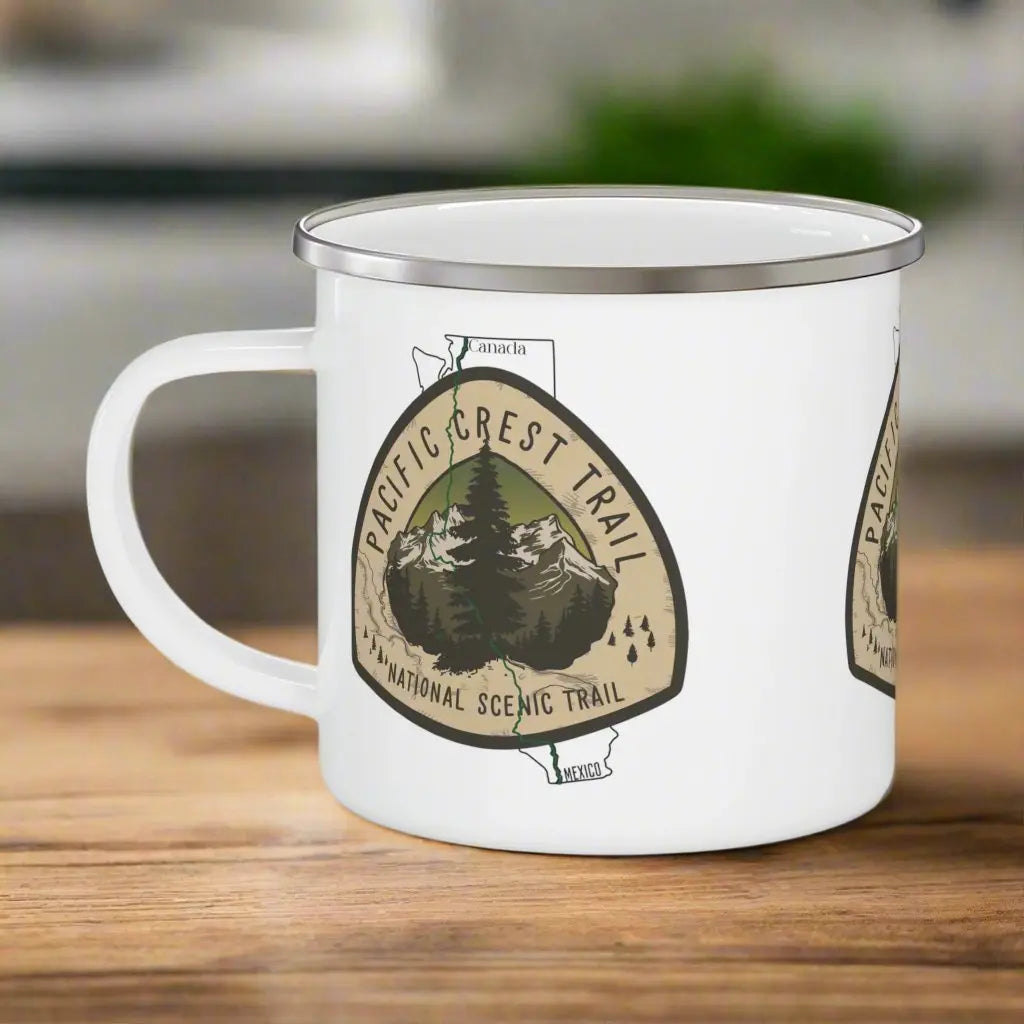 Pacific Crest Trail Logo Enamel Camp Hike Mug Mexico Canada Route Line Printify