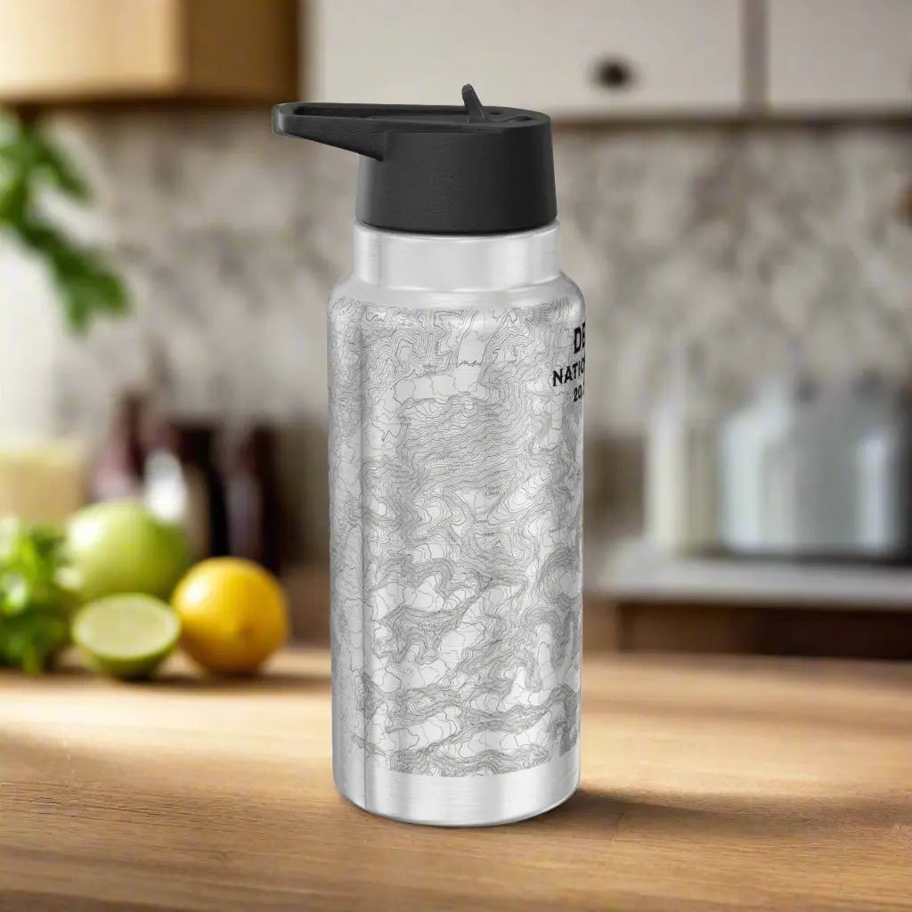 Denali National Park Topographic Insulated Water Bottle Tumbler 32oz Real USGS Topo Map Print - Park Service Apparel
