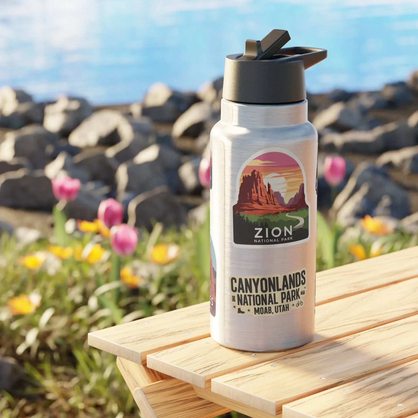 Utah National Park/ Nature Custom Sticker Style Insulated Water Bottle Tumbler 32oz Personalize - Park Service Apparel