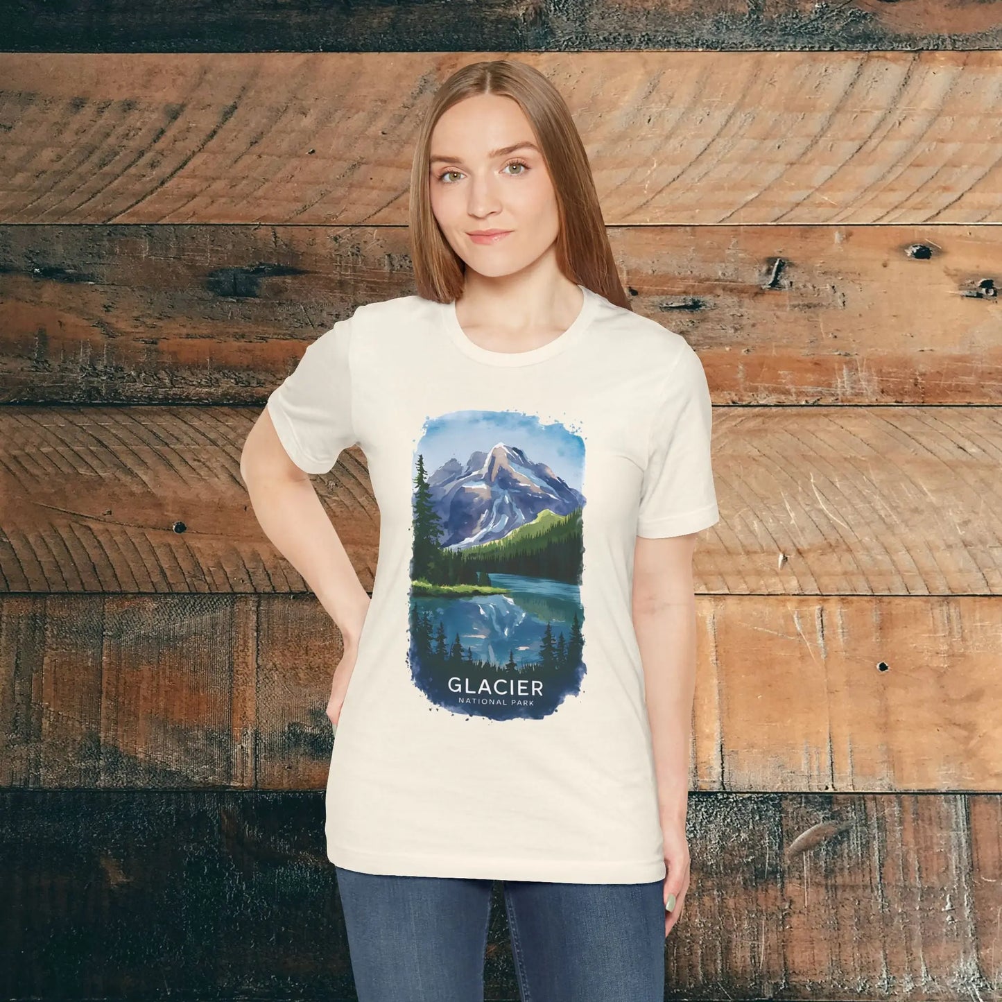 Glacier National Park Unisex Fit Soft T-Shirt Watercolor Style - Park Service Apparel