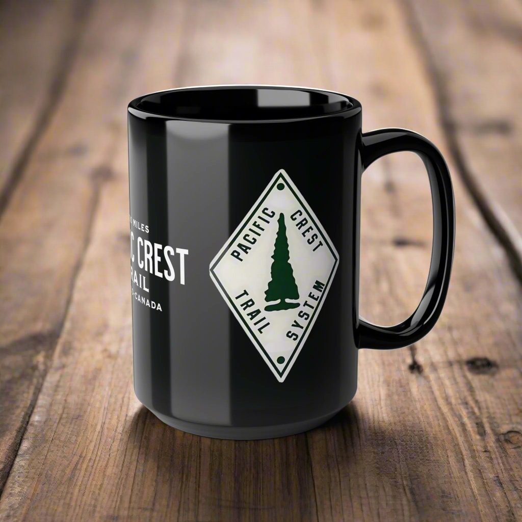 Pacific Crest Trail Classic Marker Black Mug 11oz, 15oz PCT Mexico to Canada Map Hiking Hike Inspired Drinkware Printify