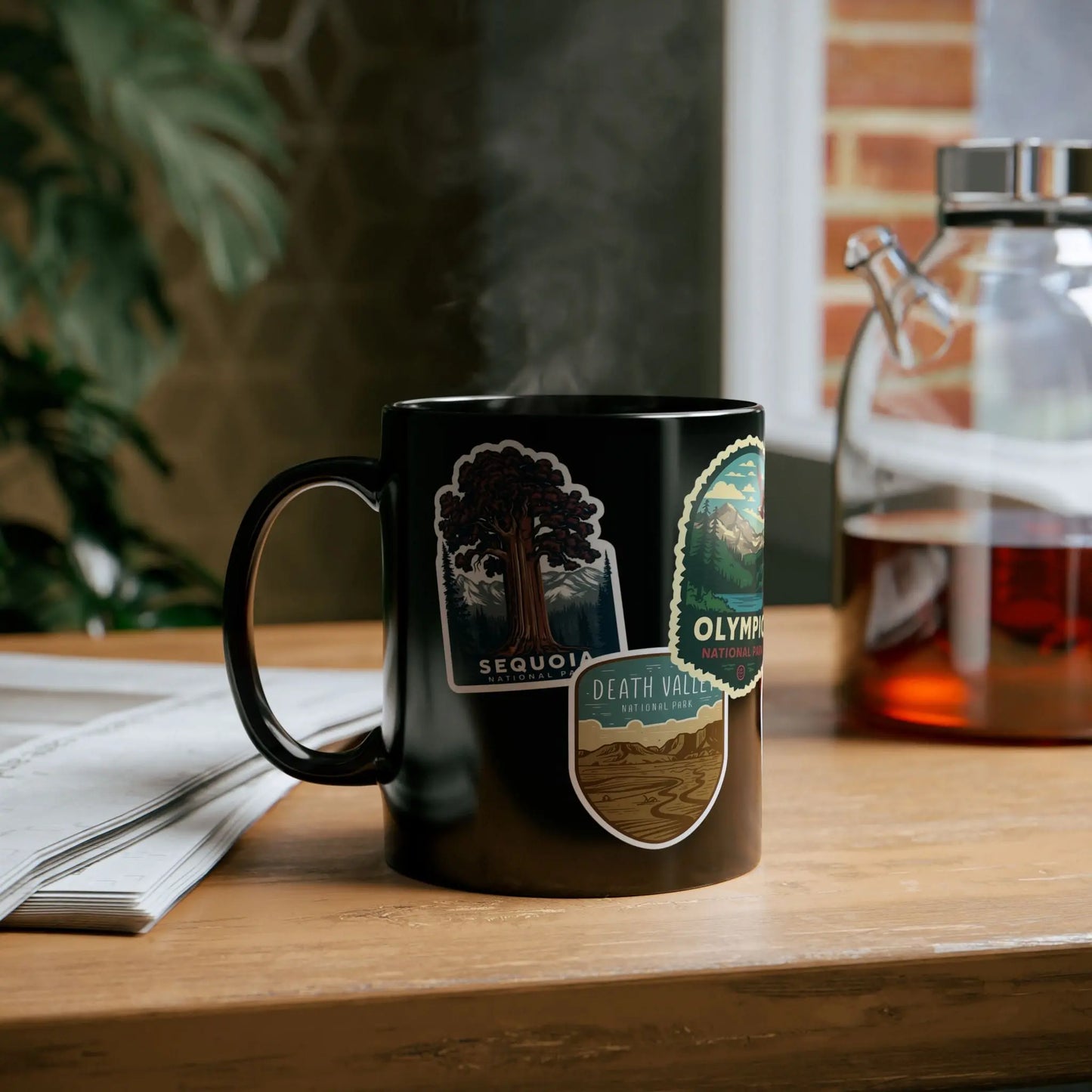 Personalized National Park Sticker Style Black Mug 11oz, 15oz Customize - Park Service Apparel