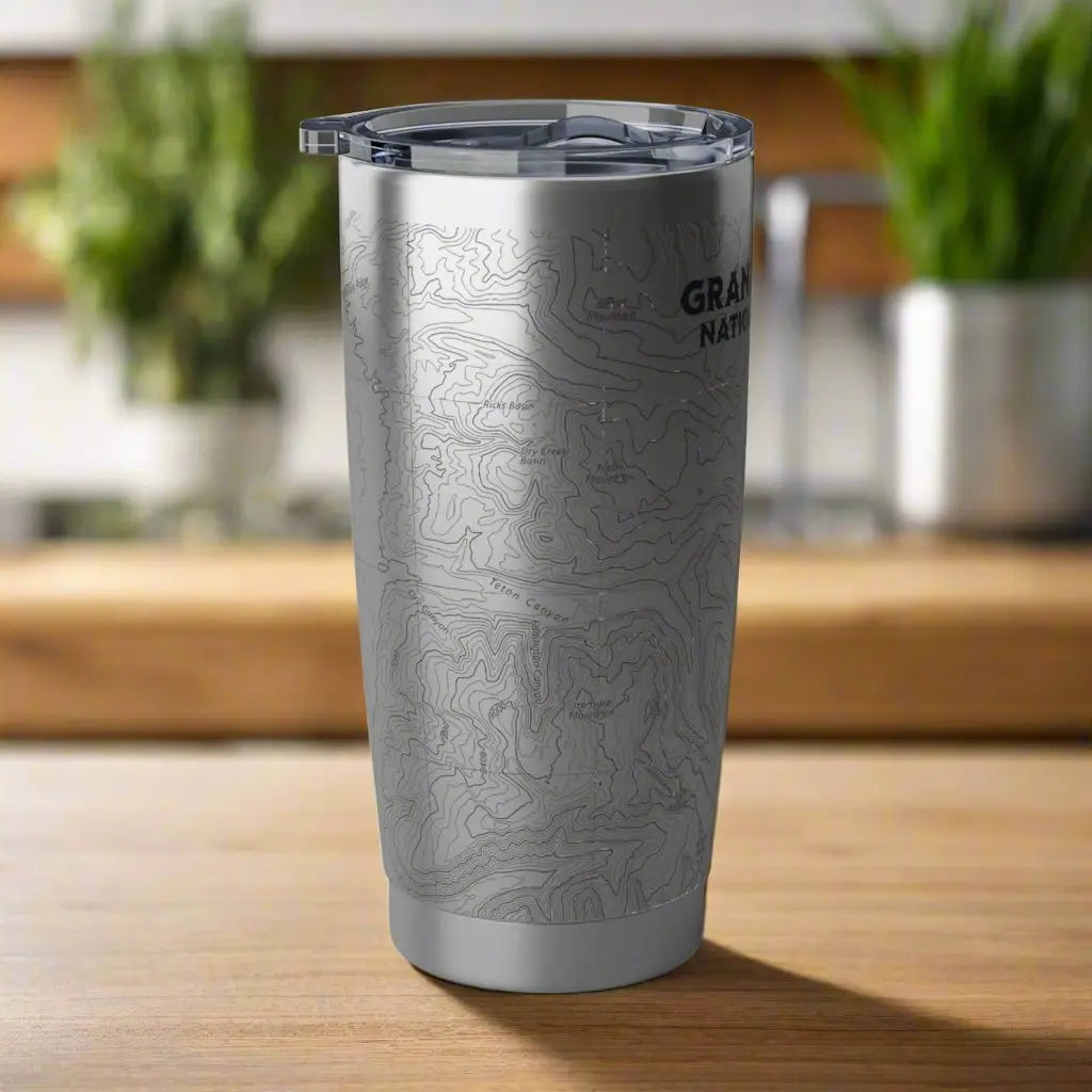 Grand Teton National Park Topographic Tumbler 20oz USGS Map Print - Park Service Apparel