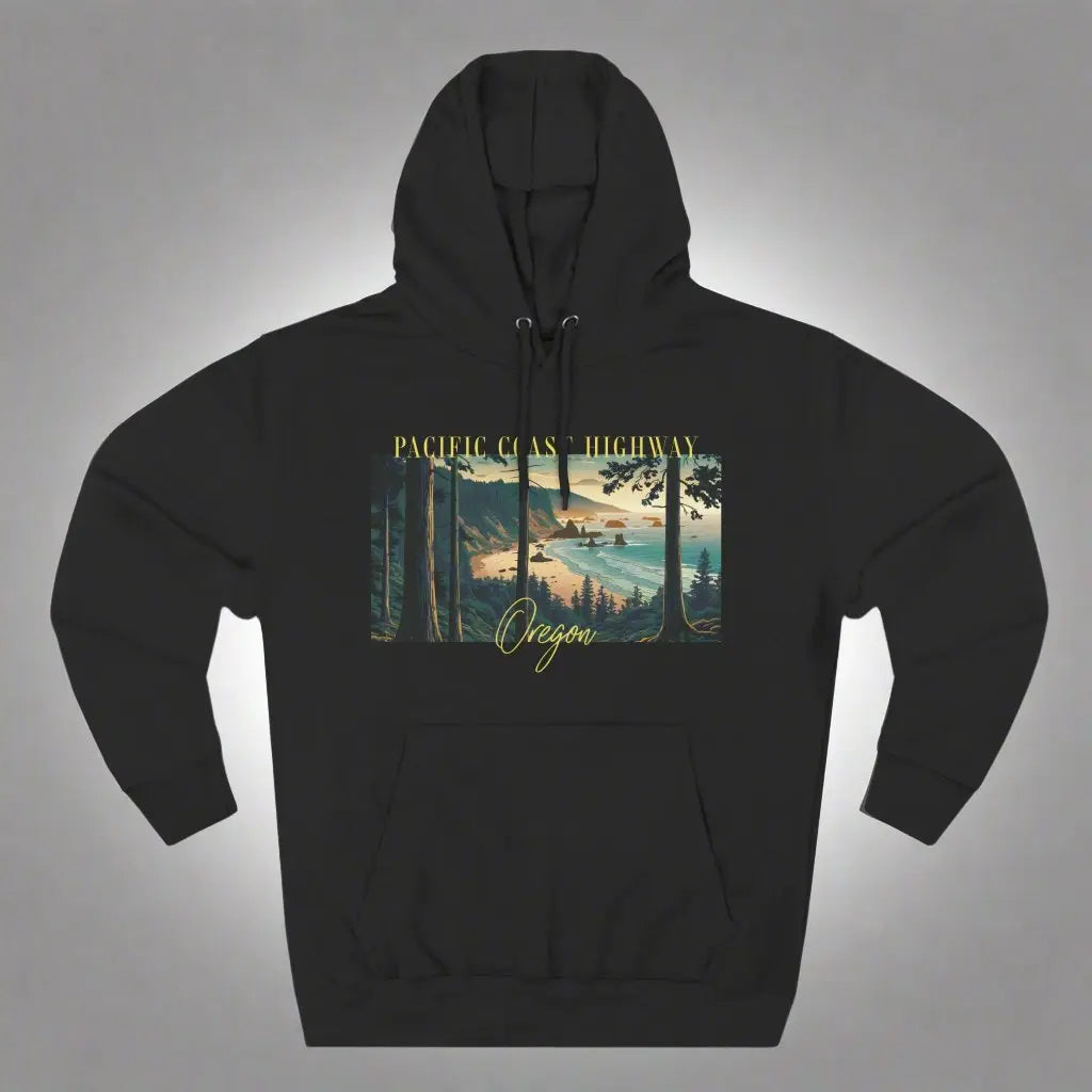 Pacific Coast Highway Oregon Shore Large Print Unisex Fit Fleece Hoodie Dark Colors - Park Service Apparel