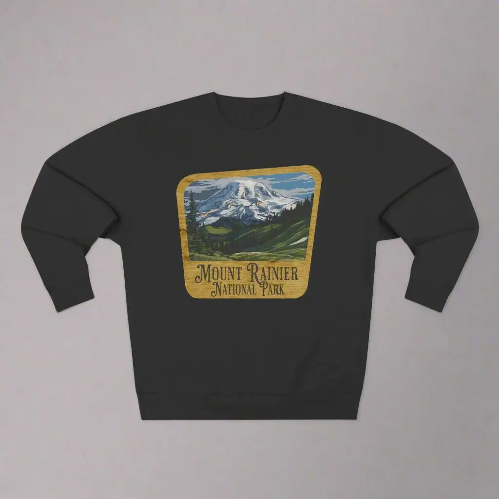 Mount Rainier National Park Unisex Fit Crewneck Sweatshirt Wood Sign Lake View - Park Service Apparel
