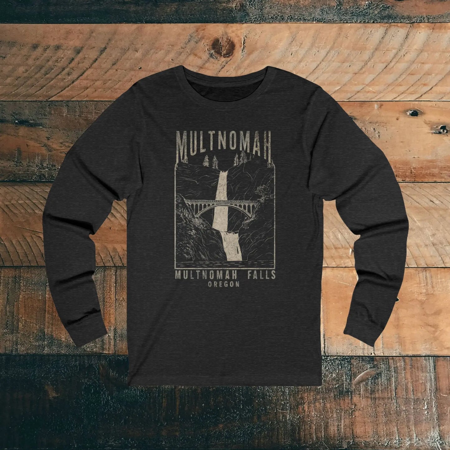 Multnomah Falls Rustic Unisex Fit Long Sleeve T-shirt - Park Service Apparel