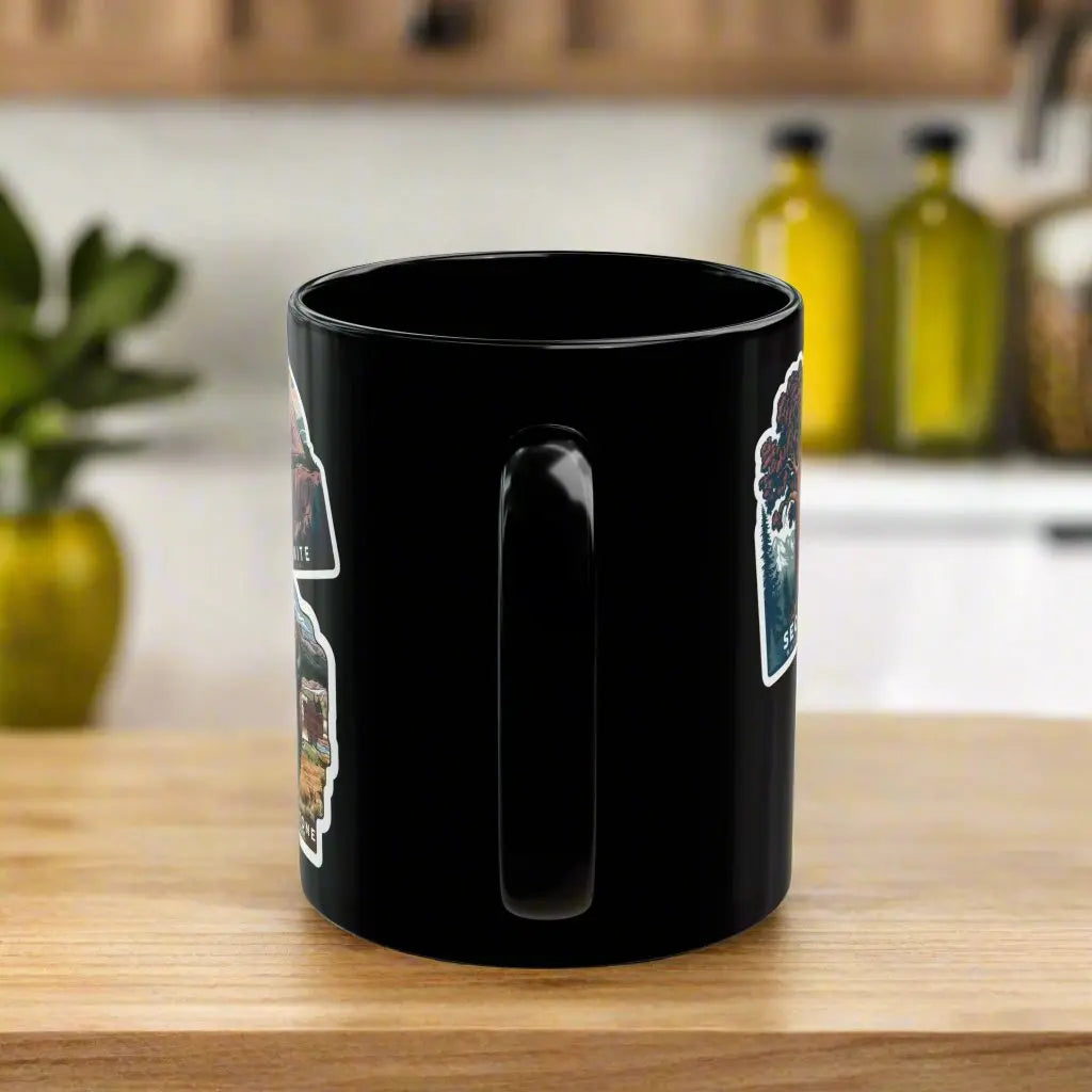 Personalized National Park Sticker Style Black Mug 11oz, 15oz Customize - Park Service Apparel