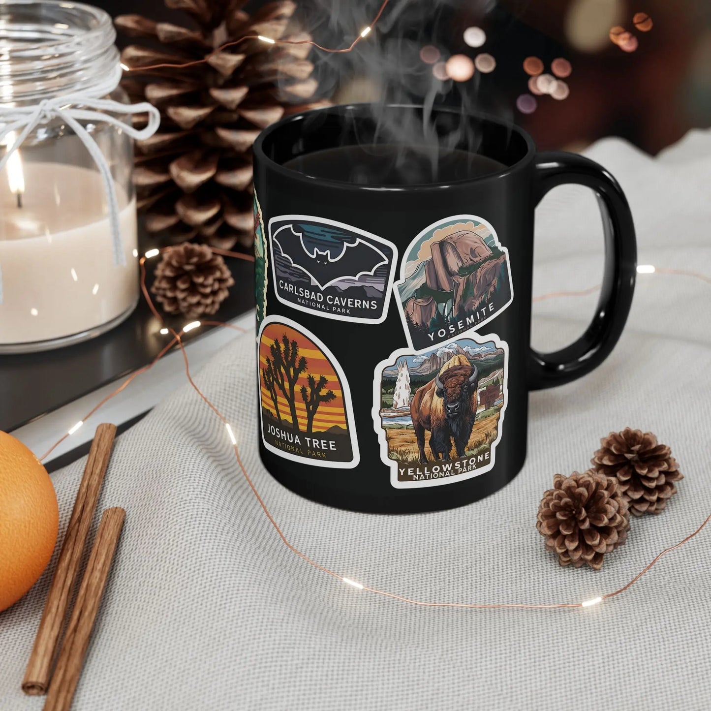 Personalized National Park Sticker Style Black Mug 11oz, 15oz Customize - Park Service Apparel