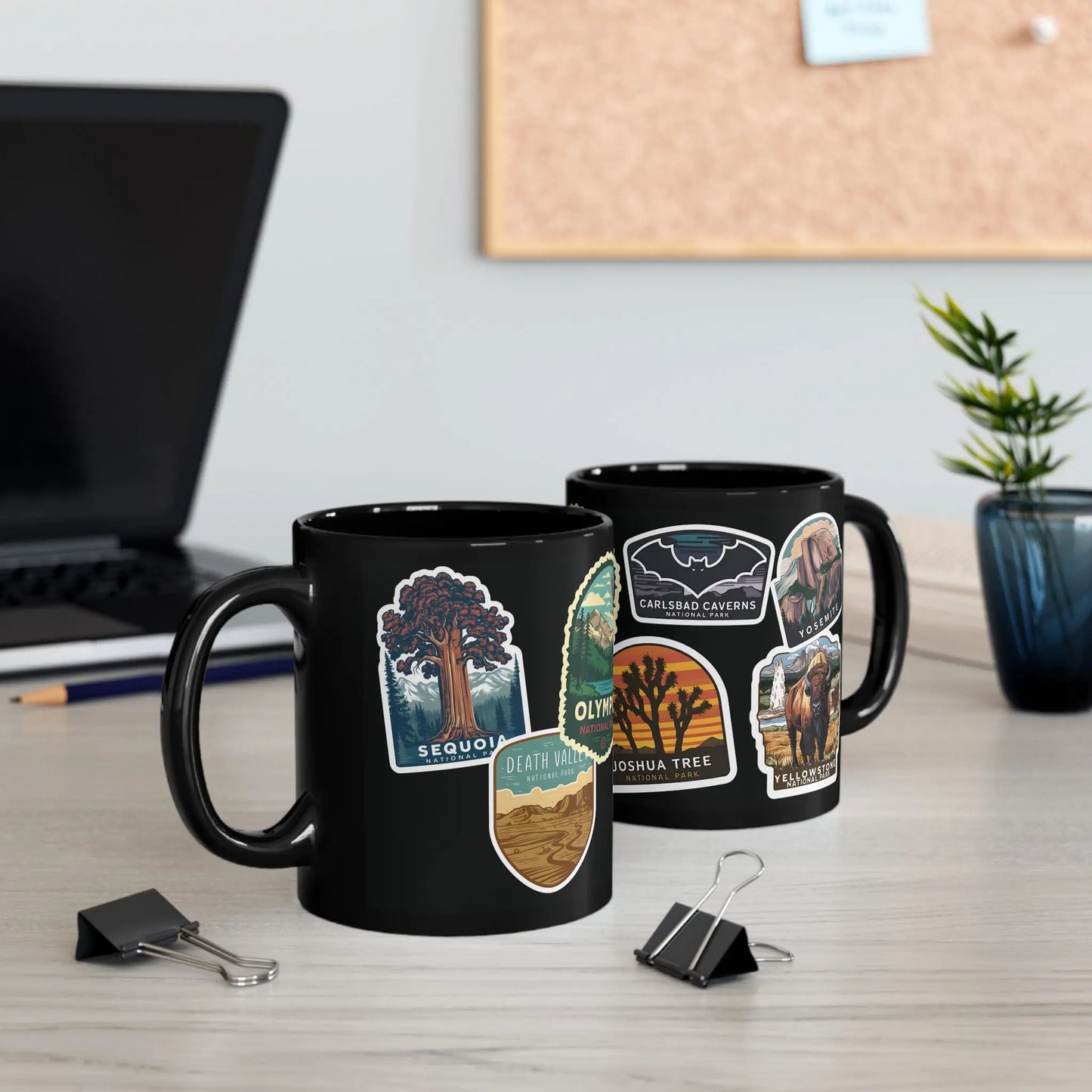 Personalized National Park Sticker Style Black Mug 11oz, 15oz Customize - Park Service Apparel