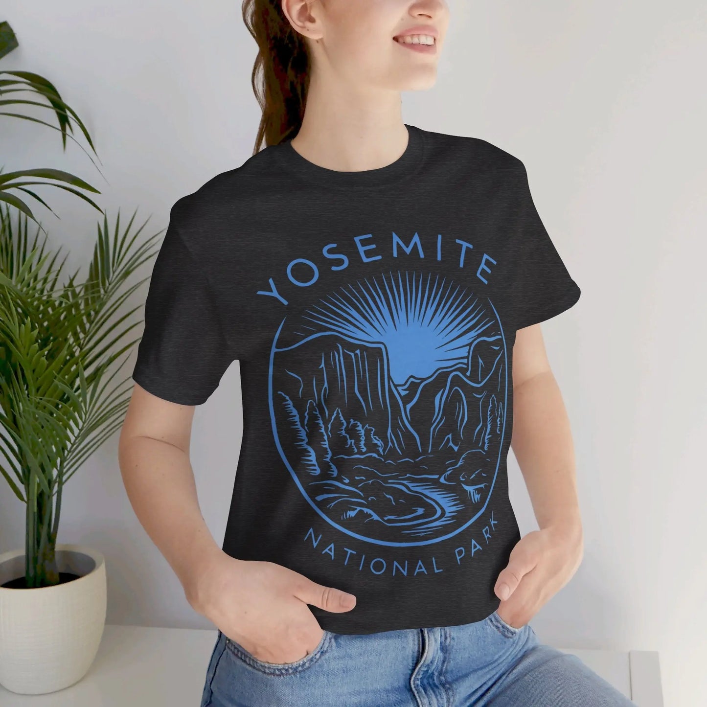 Yosemite National Park Unisex Fit Soft T-Shirt Blue Valley Line Art - Park Service Apparel