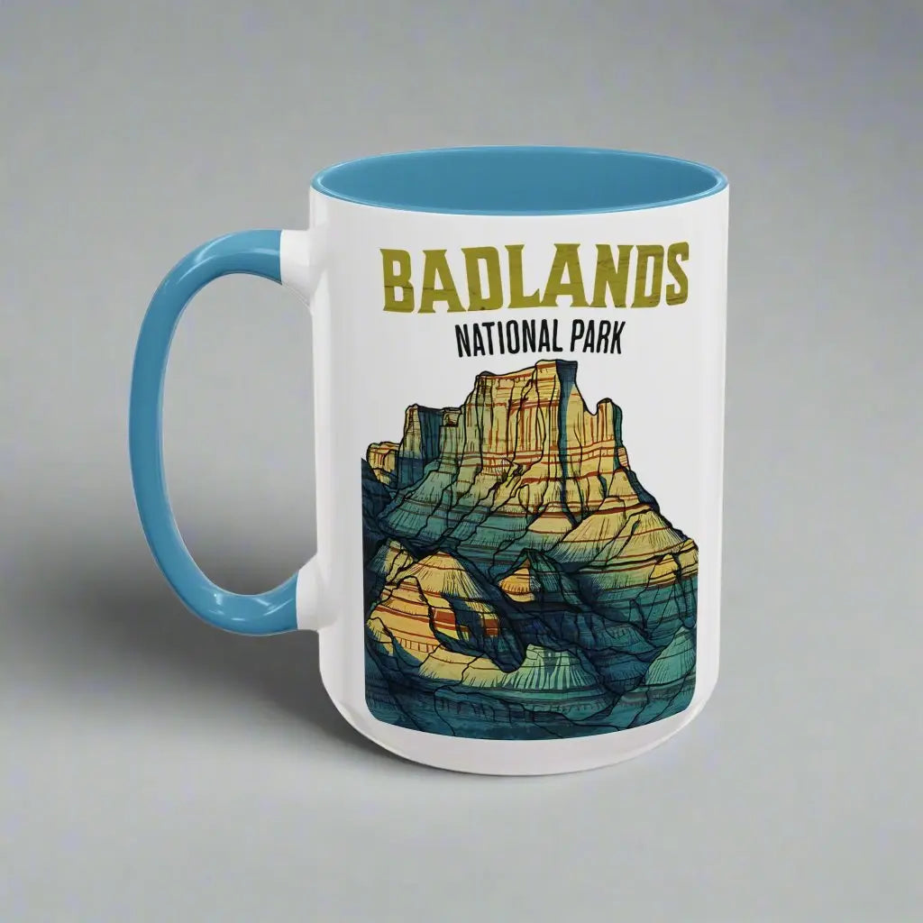 Badlands National Park Accent Coffee Mug 11oz 15oz Blue Black Pink Red Outdoor Inspired Ceramic Mug - Park Service Apparel