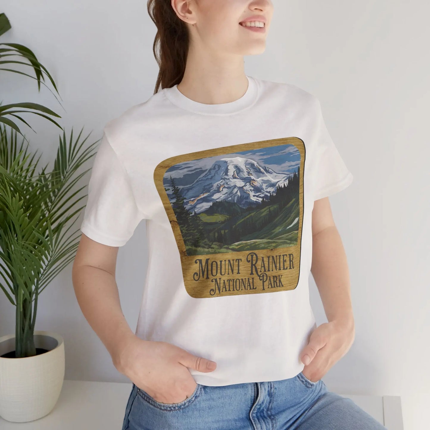 Mount Rainier National Park Unisex Fit Short Sleeve T-Shirt Wood Sign - Park Service Apparel