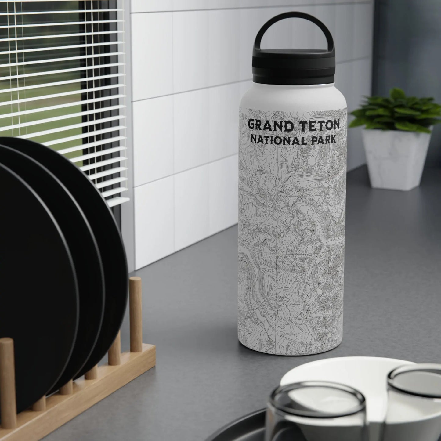 Grand Teton National Park Topographic Stainless Steel Water Bottle Handle Lid - Park Service Apparel