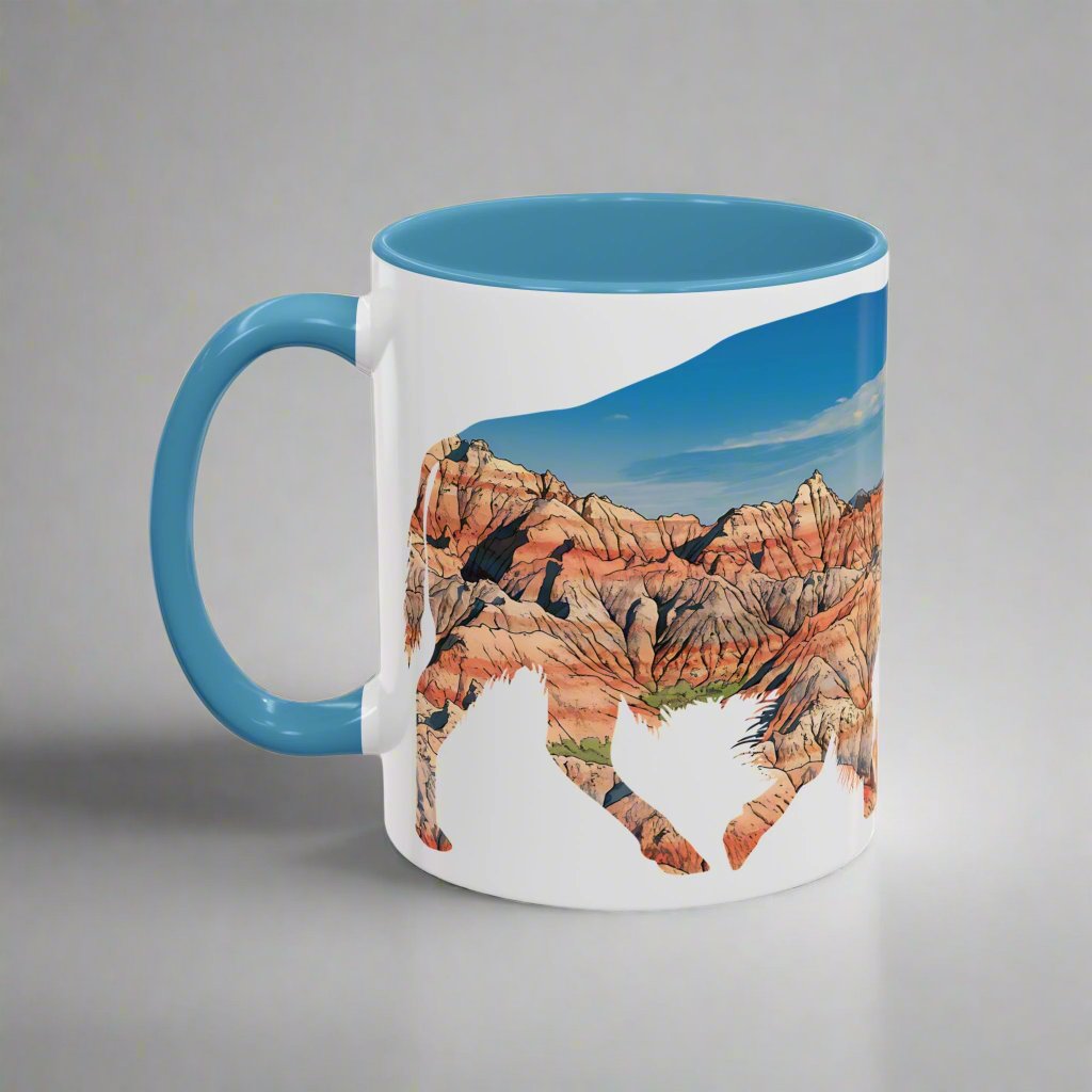 Badlands National Park Accent Coffee Mug 11oz 15oz South Dakota Buffalo Blue Black Pink Red Outdoor Inspired Printify