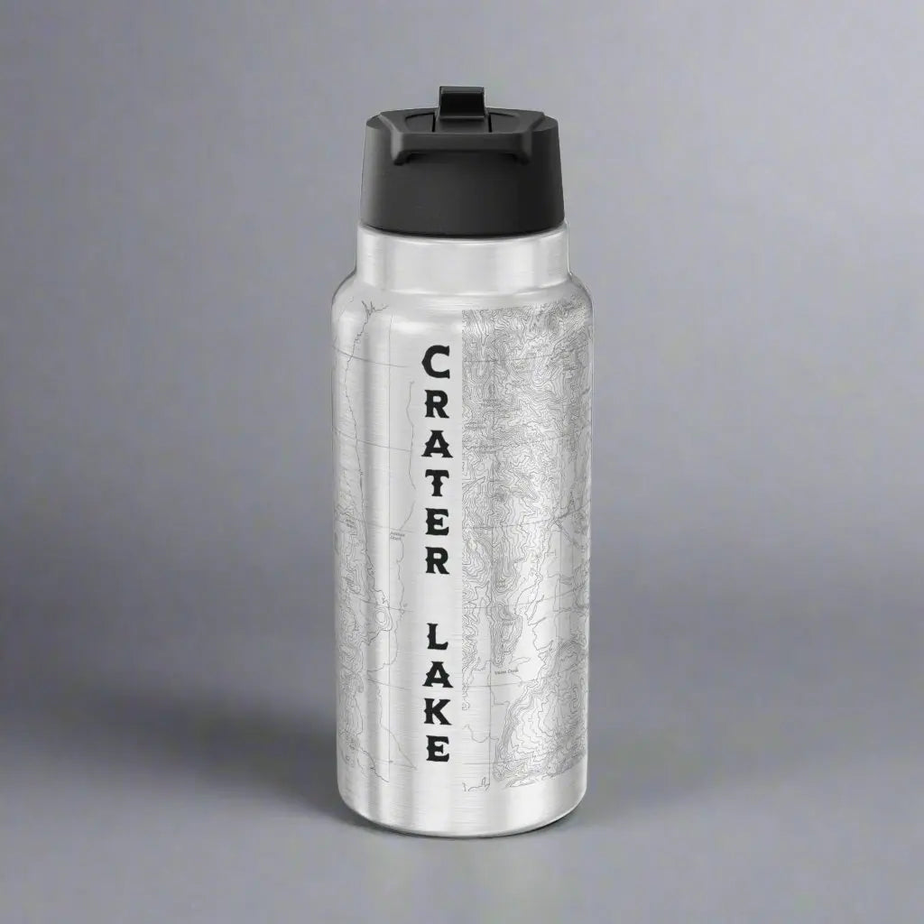 Crater Lake National Park Topographic Insulated Water Bottle Tumbler 32oz Pacific Crest Trail PCT USGS Map Print - Park Service Apparel
