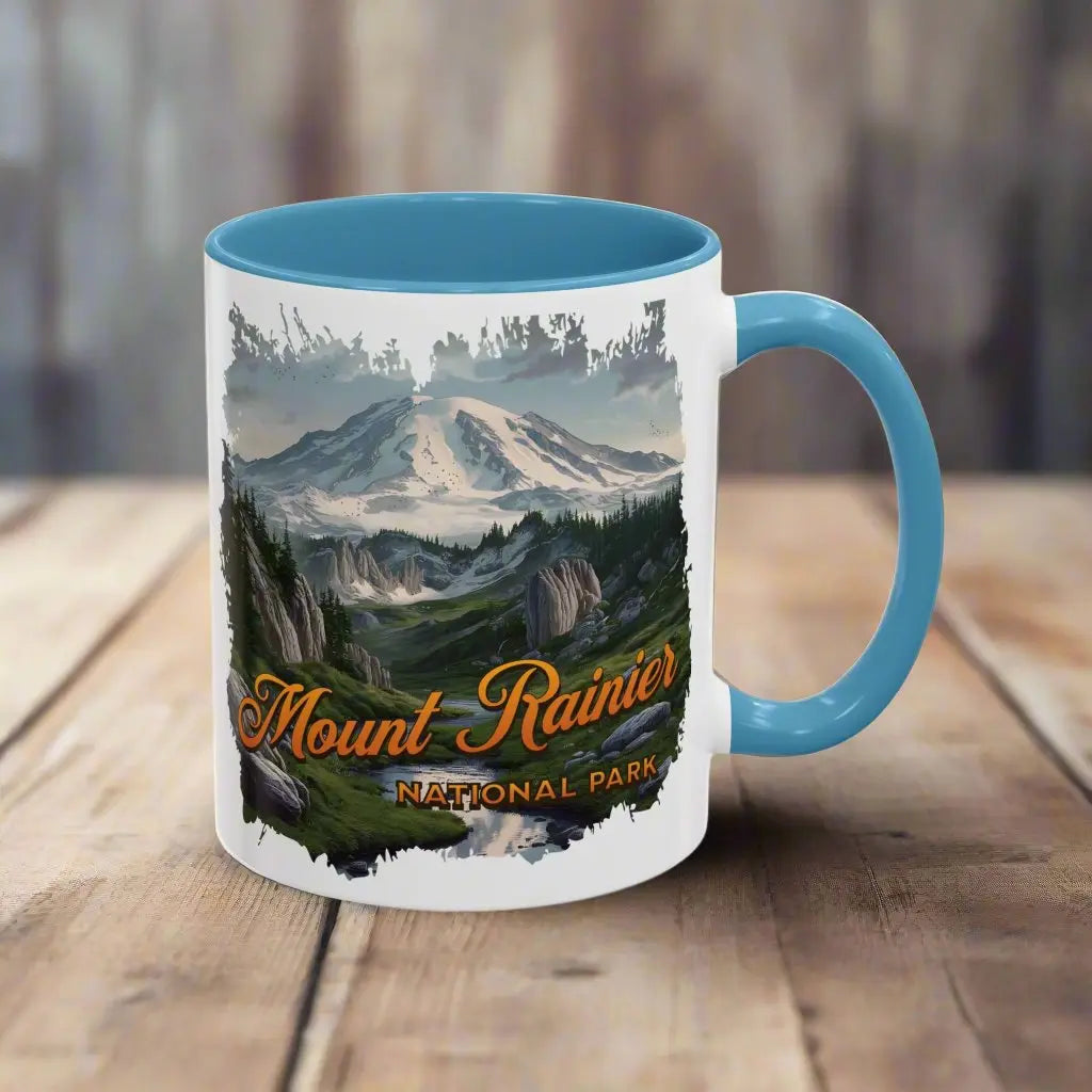 Mount Rainier National Park Accent Coffee Mug 11oz 15oz Blue Black Pink Red Outdoor Inspired Ceramic Mug - Park Service Apparel