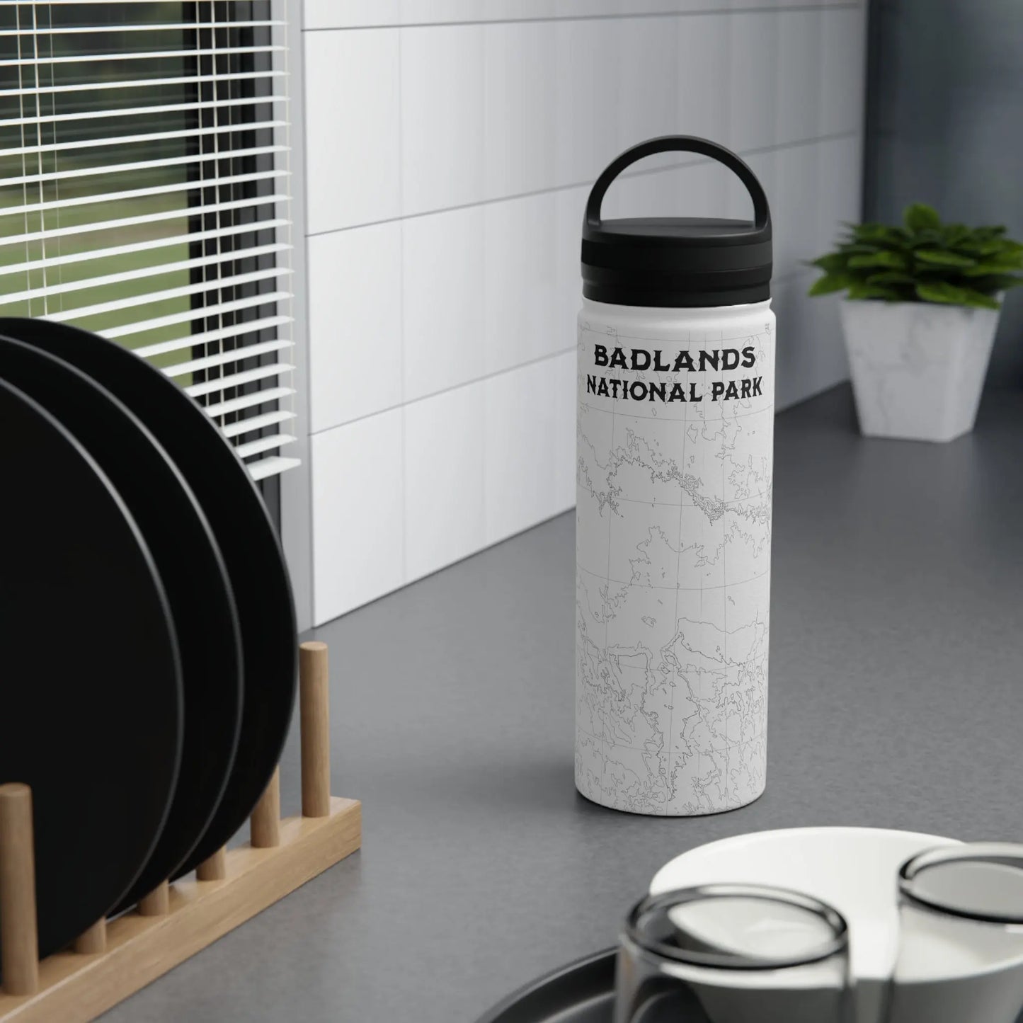 Badlands National Park Topographic Stainless Steel Water Bottle Handle Lid South Dakota - Park Service Apparel
