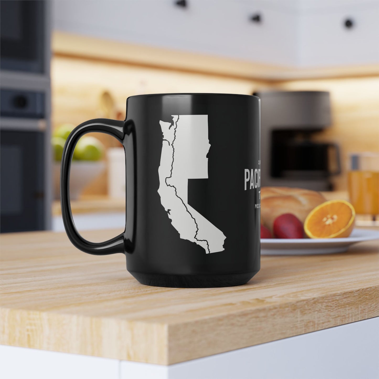 Pacific Crest Trail Classic Marker Black Mug 11oz, 15oz PCT Mexico to Canada Map Hiking Hike Inspired Drinkware Printify