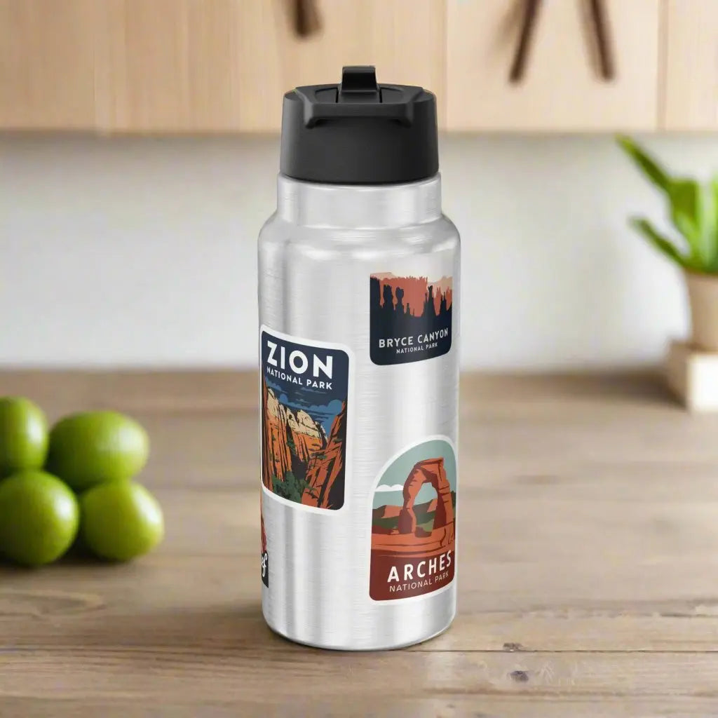 Utah National Park/ Nature Custom Sticker Style Insulated Water Bottle Tumbler 32oz Personalize - Park Service Apparel