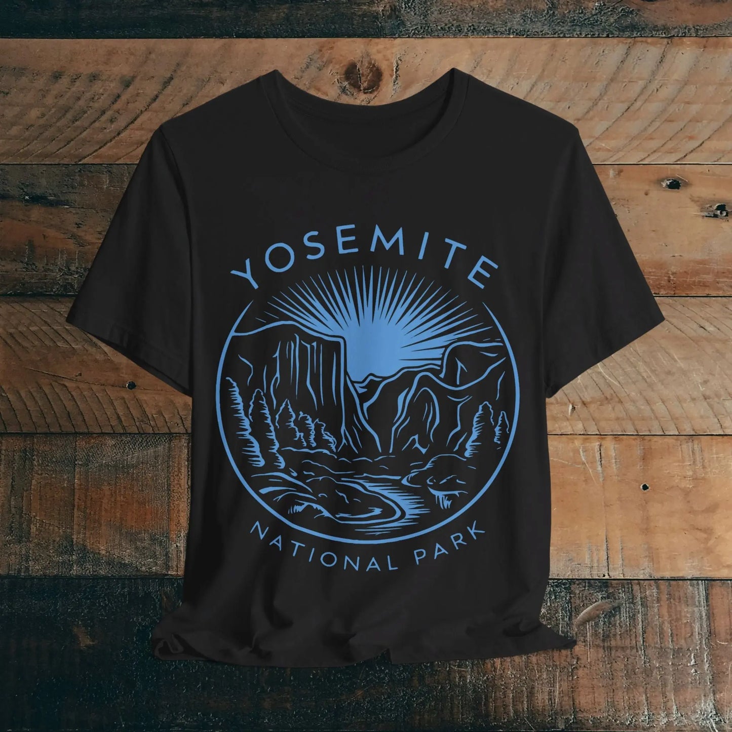 Yosemite National Park Unisex Fit Soft T-Shirt Blue Valley Line Art - Park Service Apparel