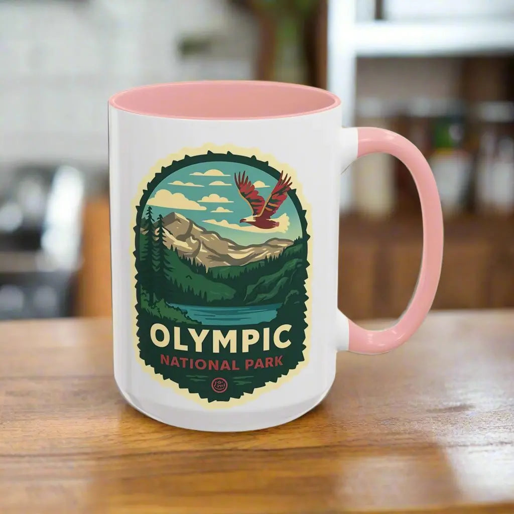 Glacier National Park Accent Coffee Mug 11oz 15oz Eagle Fly Over Blue Black Pink Red Outdoor Inspired Ceramic Mug - Park Service Apparel