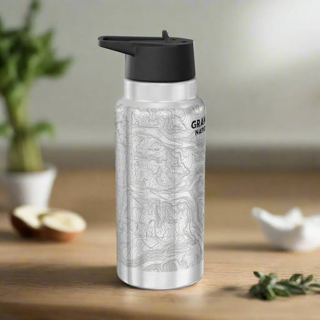 Grand Teton National Park Topographic Insulated Water Bottle Tumbler, 32oz - Park Service Apparel