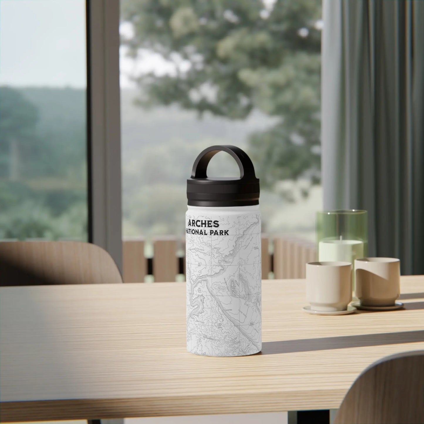 Arches National Park Topographic Stainless Steel Water Bottle Handle Lid Moab Utah Outdoors On the Go Tumbler - Park Service Apparel