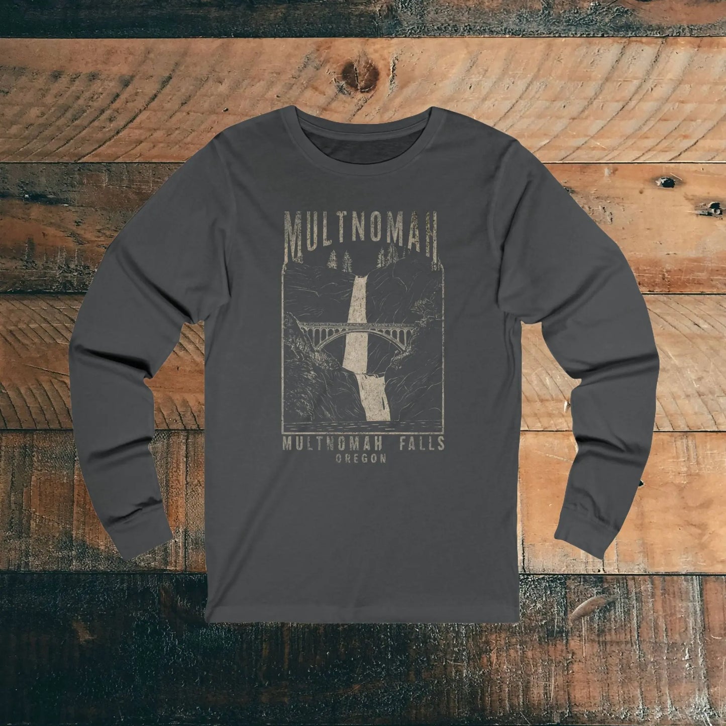 Multnomah Falls Rustic Unisex Fit Long Sleeve T-shirt - Park Service Apparel