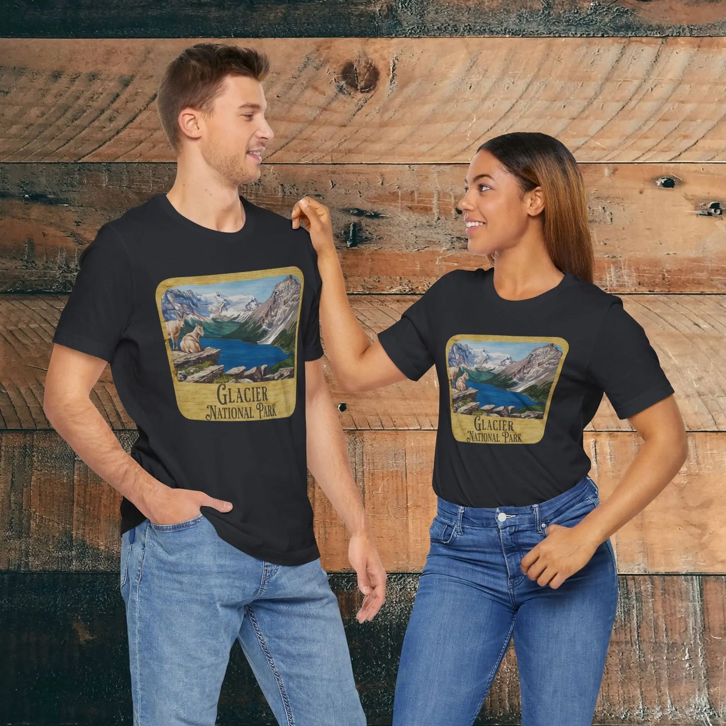Glacier National Park Unisex Fit Short Sleeve T-Shirt Wood Sign - Park Service Apparel