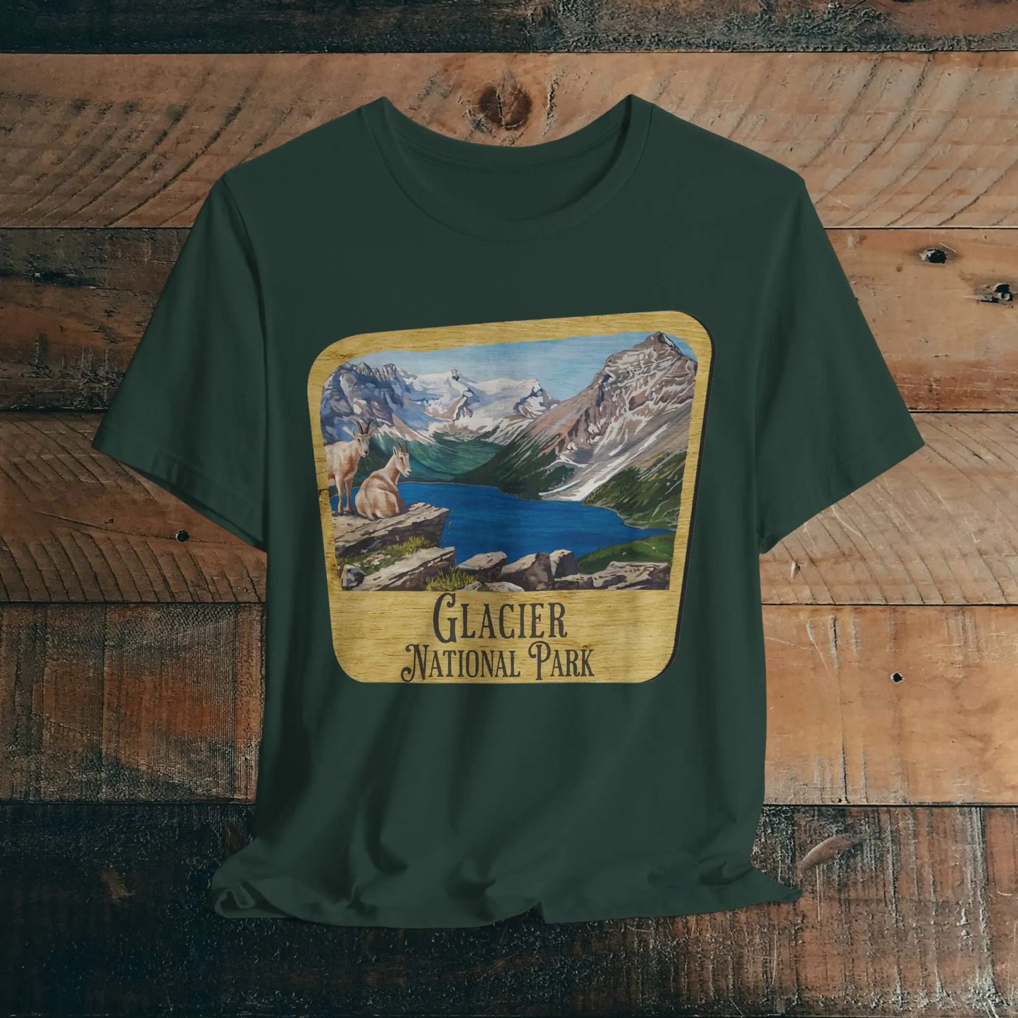 Glacier National Park Unisex Fit Short Sleeve T-Shirt Wood Sign - Park Service Apparel