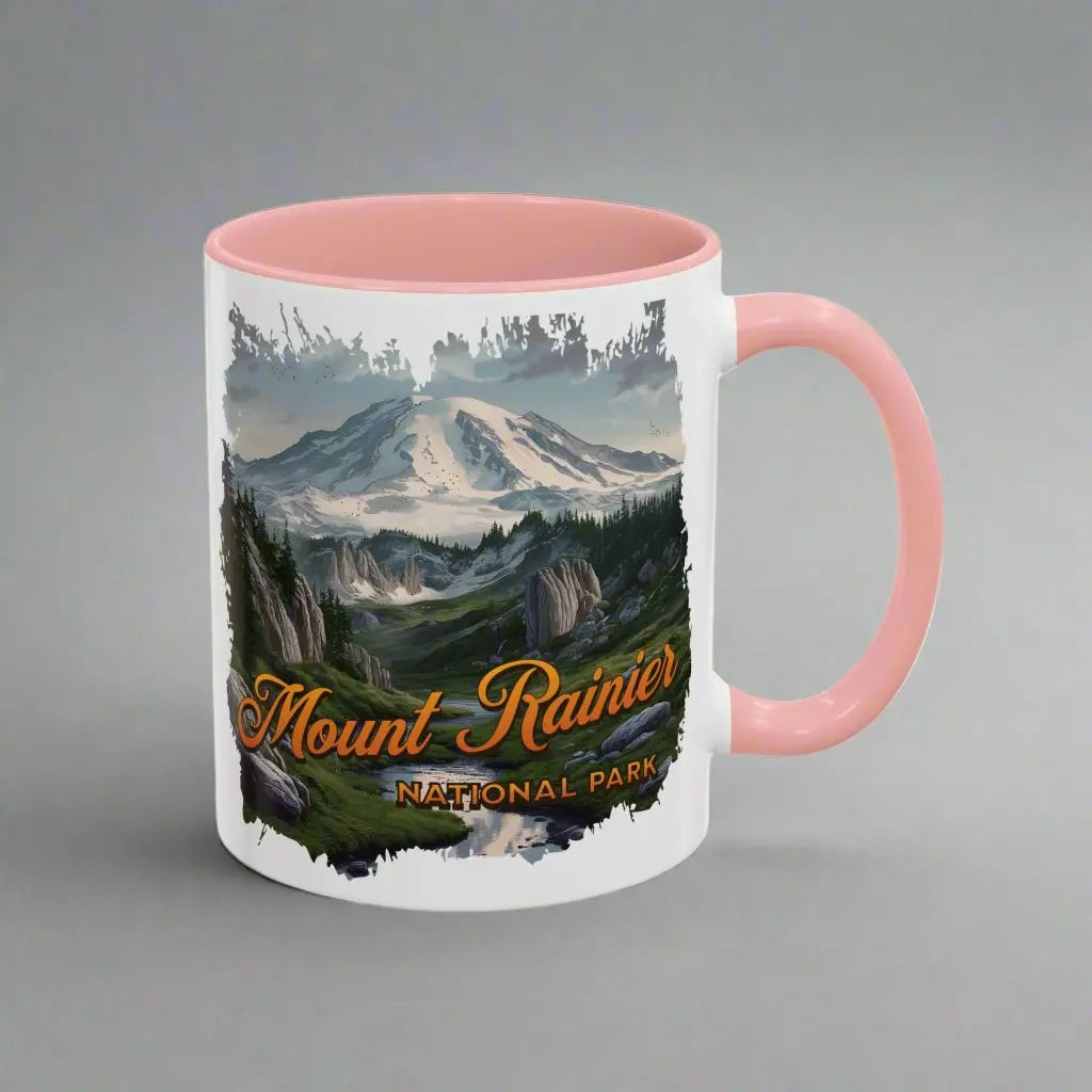 Mount Rainier National Park Accent Coffee Mug 11oz 15oz Blue Black Pink Red Outdoor Inspired Ceramic Mug - Park Service Apparel