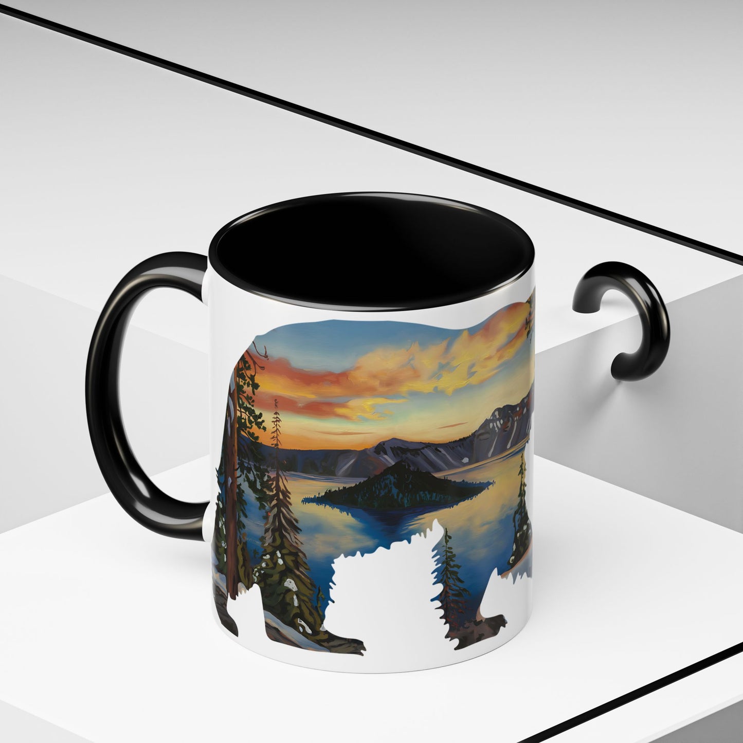 Crater Lake Accent Coffee Mug 11oz 15oz National Park Oregon Blue Black Pink Red Outdoor Inspired Printify
